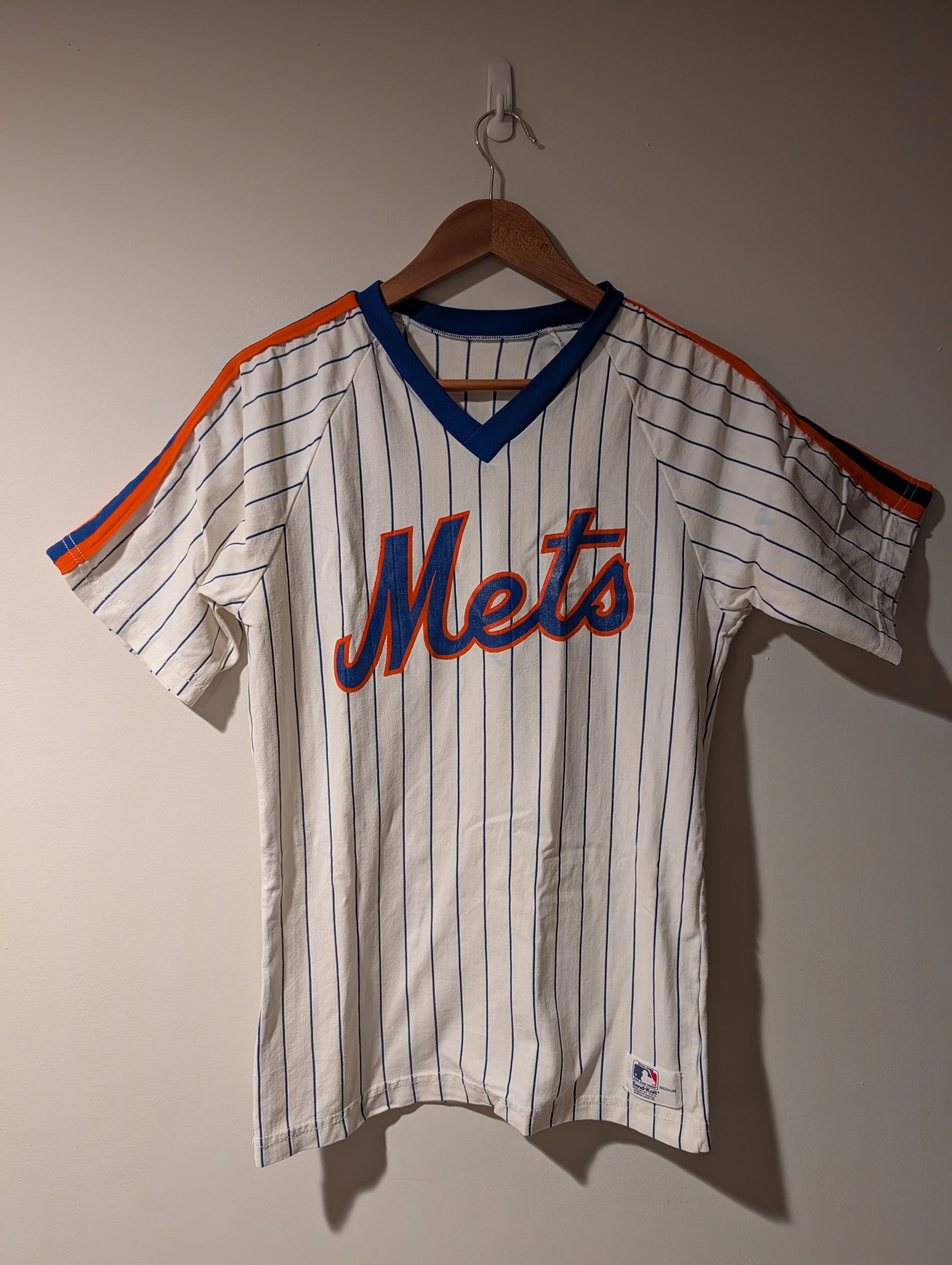 MLB Vintage 80s New York Mets MLB Baseball Sand-Knit T-Shirt Size US M / EU 48-50 / 2 - 1 Thumbnail