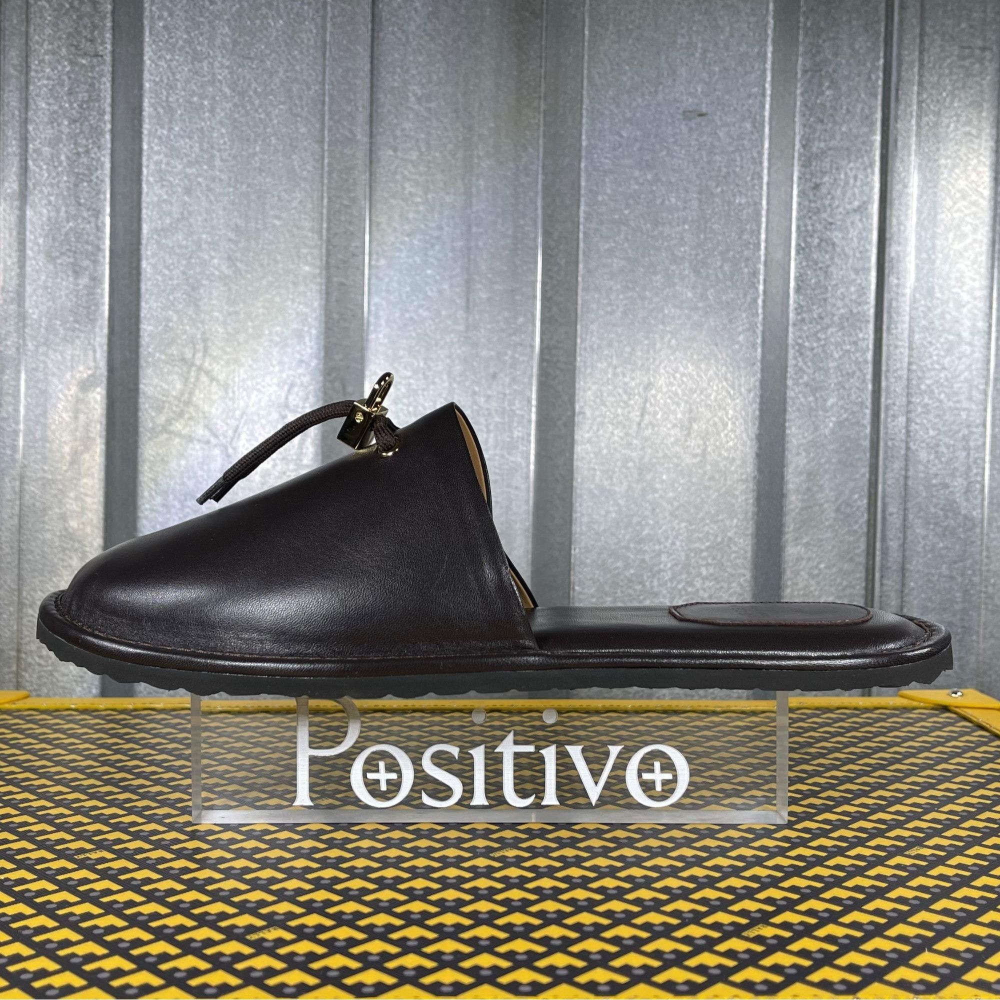 image of Buscemi Greenwich Chocolate Leather Slippers Us 12 Eu 45, Men's