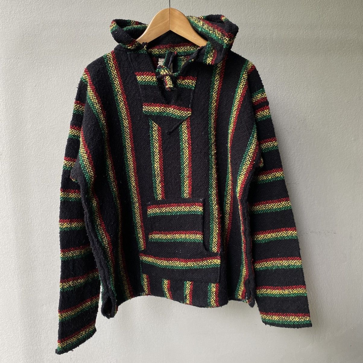 Vintage Black Rasta Striped Baja Hoodie with Drawstring Size US M / EU 48-50 / 2 - 1 Thumbnail