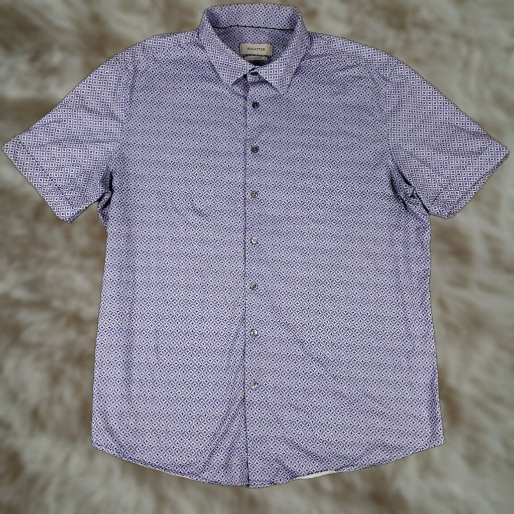 BUGATCHI Bugatchi Uomo Shirt Mens XL Purple Geometric Button Up Short Sleeve Size US XL / EU 56 / 4 - 1 Thumbnail