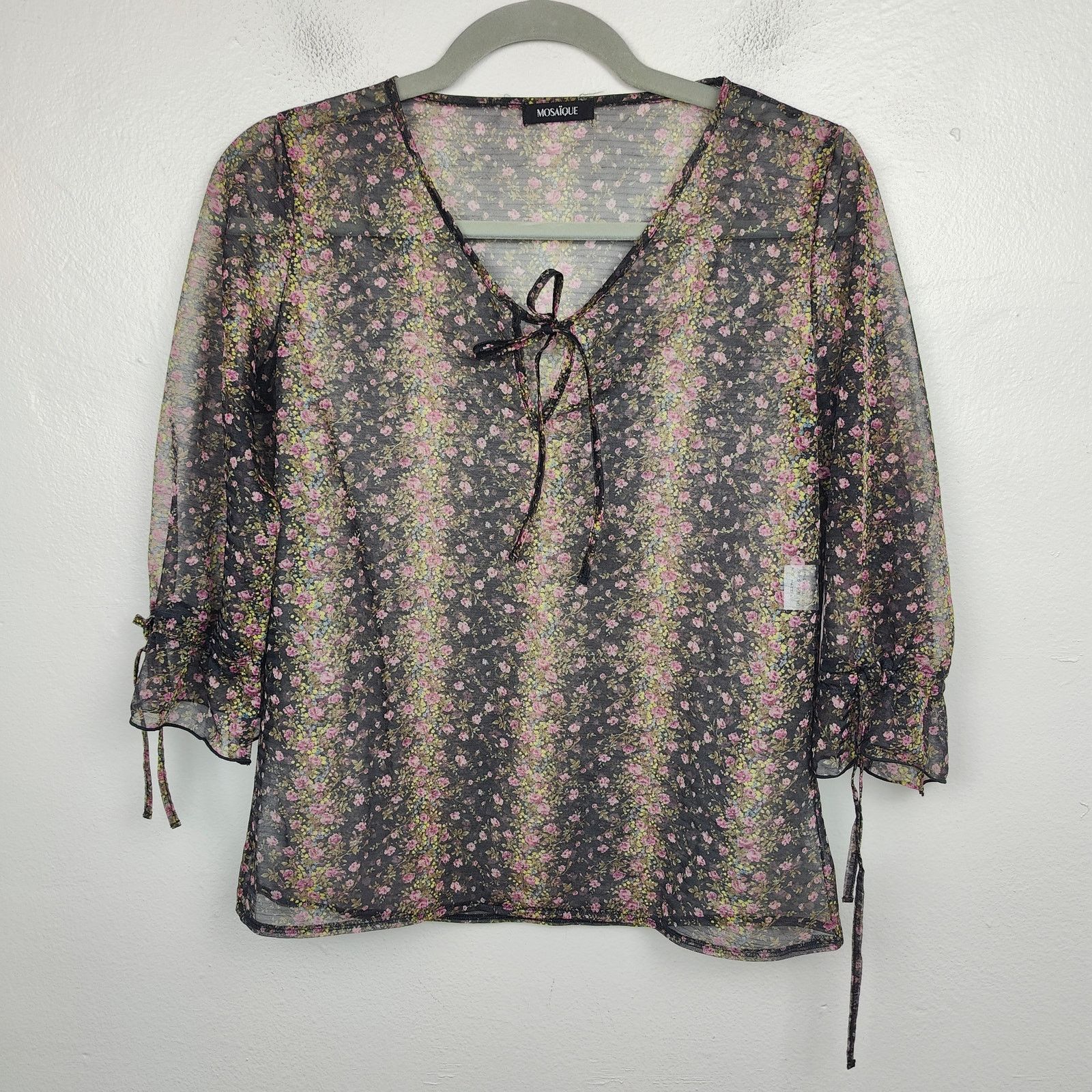 Mosaique Mosaique Sheer Top Womens Large Black Floral Keyhole Size L / US 10 / IT 46 - 1 Thumbnail