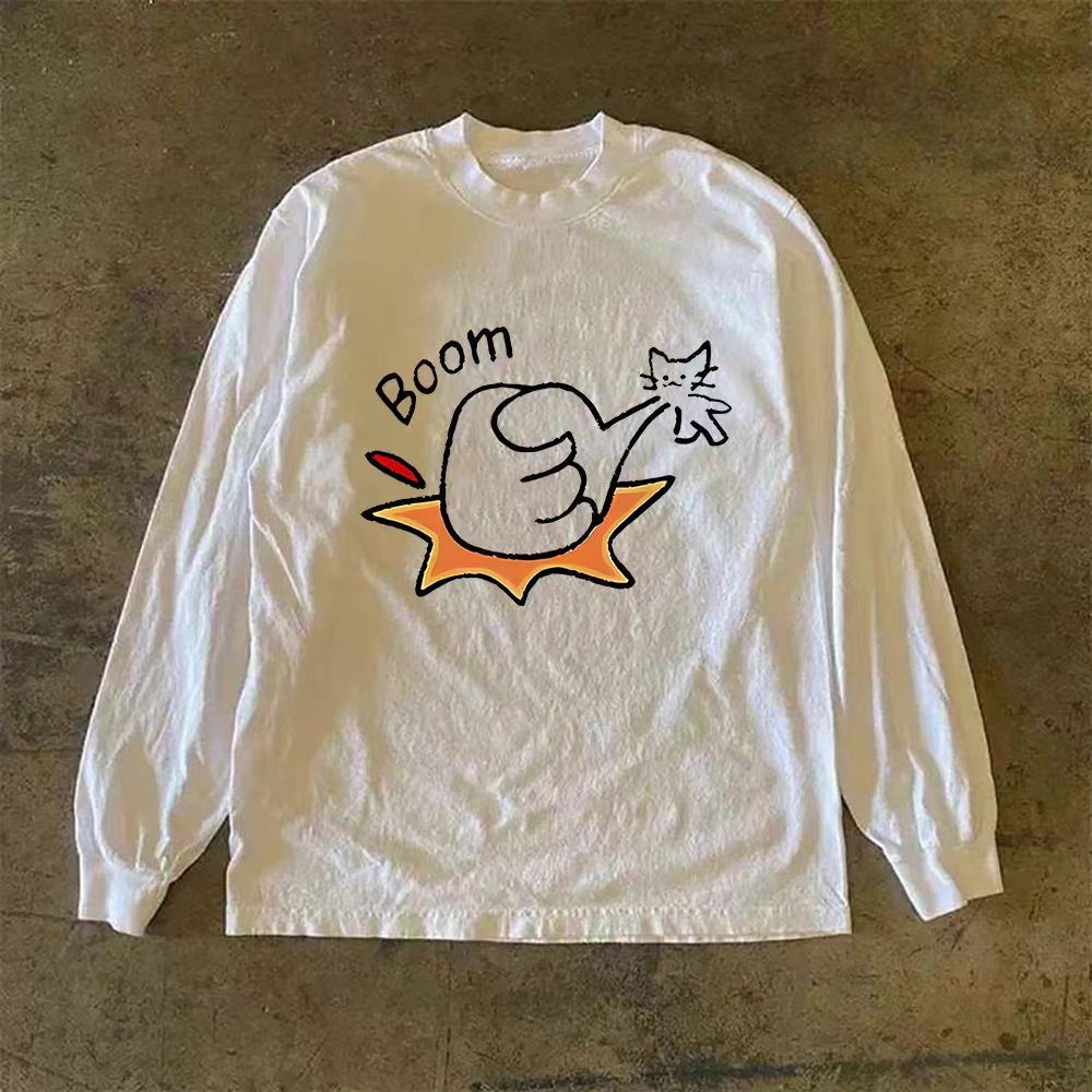 Vintage White retro fun cat print long-sleeved t-shirt Size US M / EU 48-50 / 2 - 1 Thumbnail