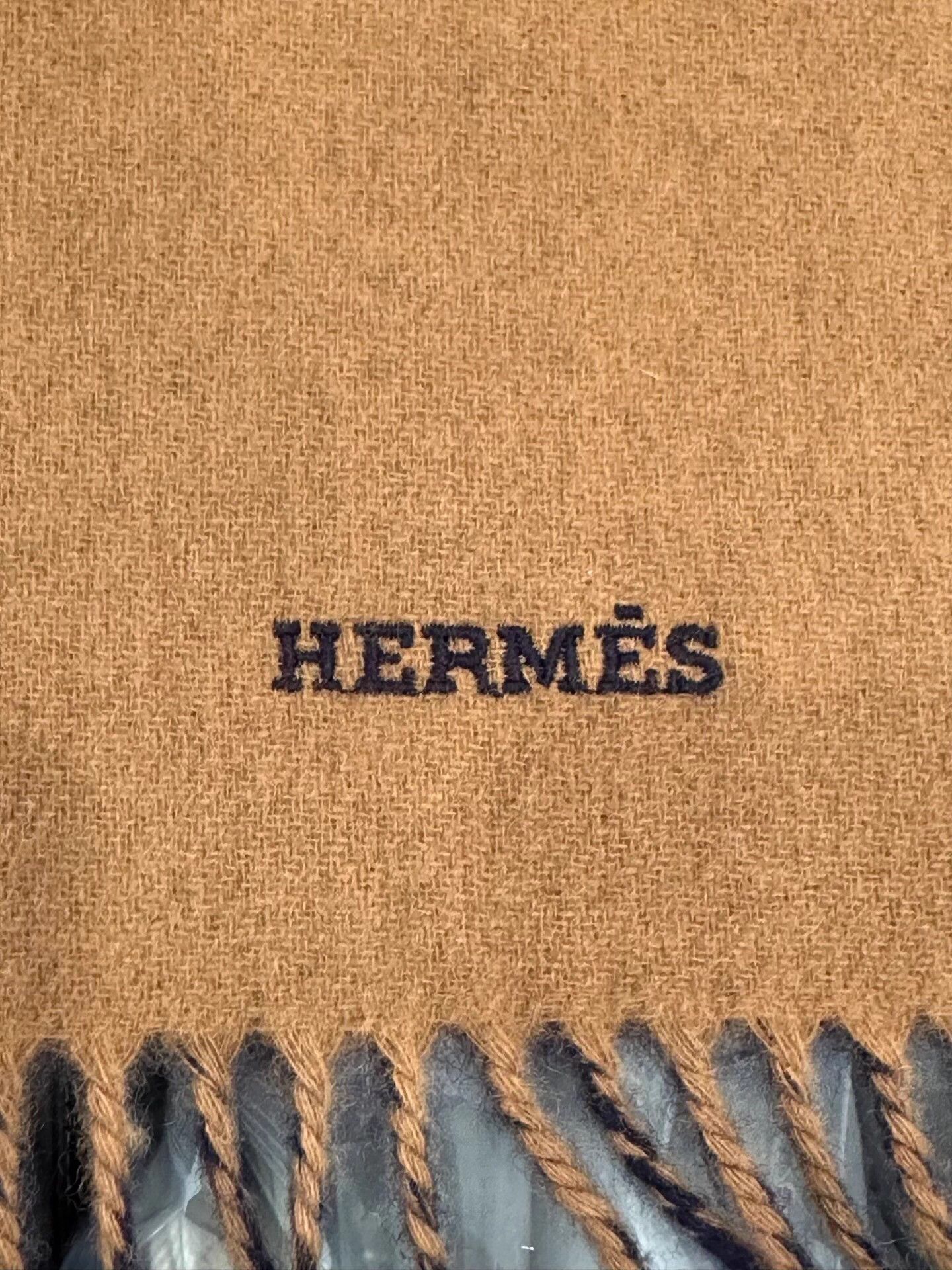 Hermes Hermes Navy & Brown Cashmere Tassel Scarf 40x160cm New Size ONE SIZE - 6 Thumbnail