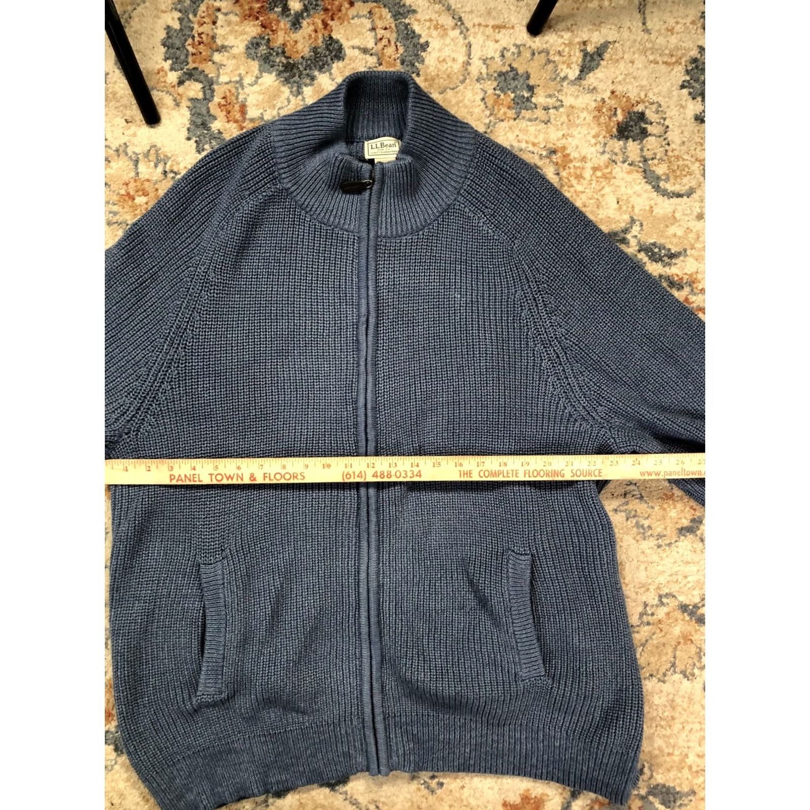 Vintage L.L.Bean Sweater Mens 2XL Blue Full Zip Mock Neck Cotton Knit Cardigan Pockets Size US XXL / EU 58 / 5 - 7 Thumbnail