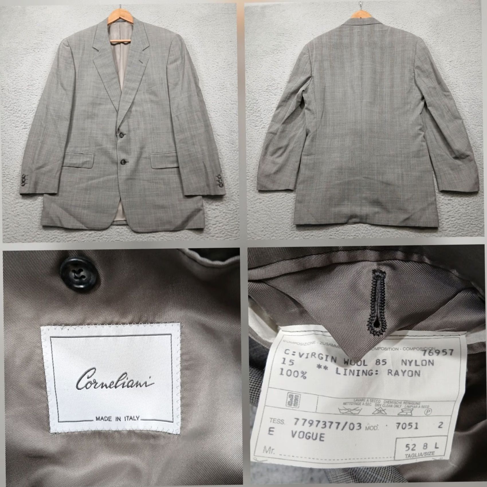 Corneliani Corneliani Jacket Blazer Sport Coat Mens 52 8L Gray Italy Wool Tailored Size 52R - 2 Thumbnail