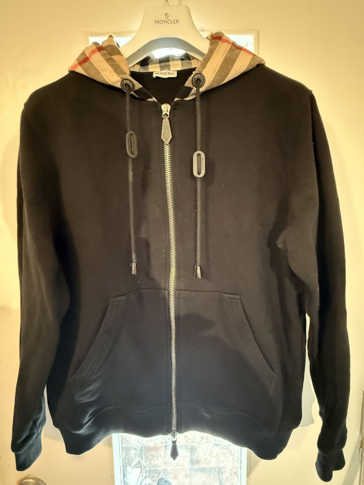 Burberry Black Check Hood Cotton Zip Hoodie