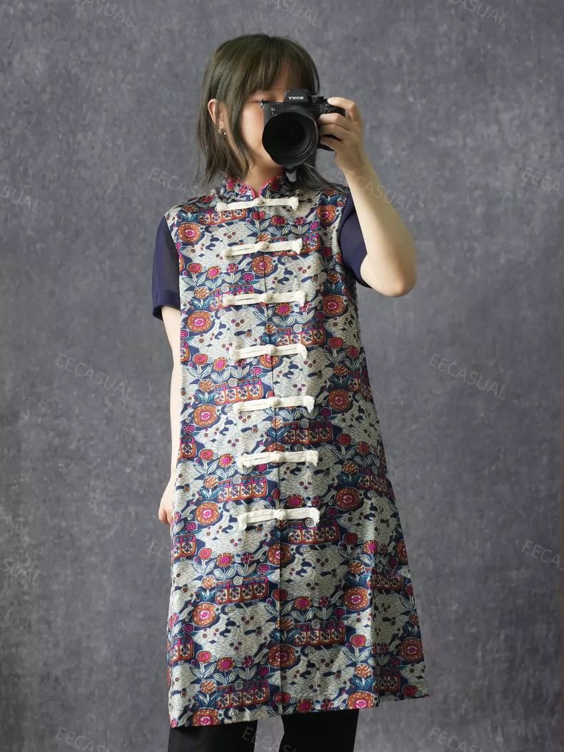 Comme Des Garcons Chinese buttoned print dress