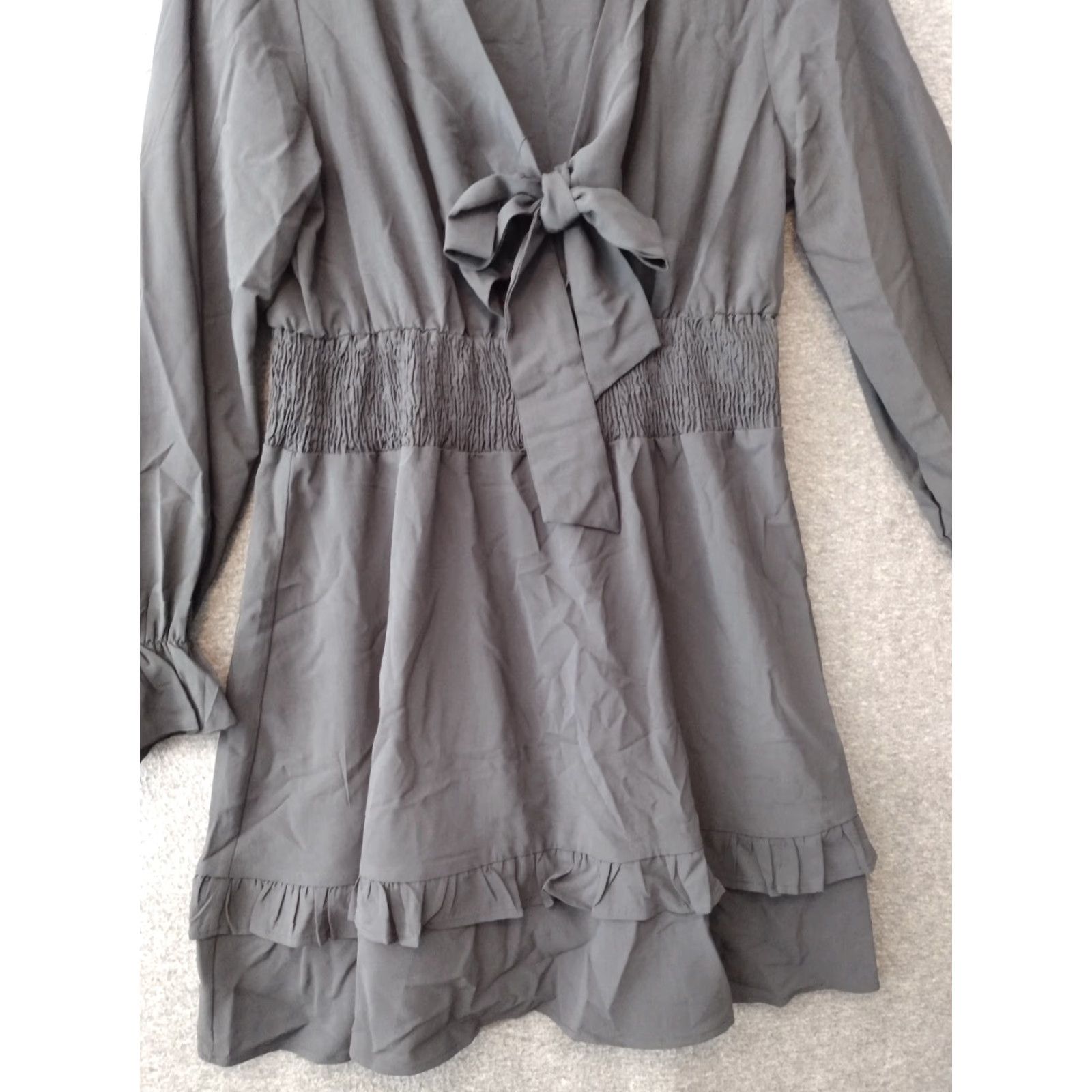 Vintage Etiquette Front Knot Mini Dress Long Sleeve M/L Black 90s Women Shirt/ dress Size M / US 6-8 / IT 42-44 - 7 Thumbnail