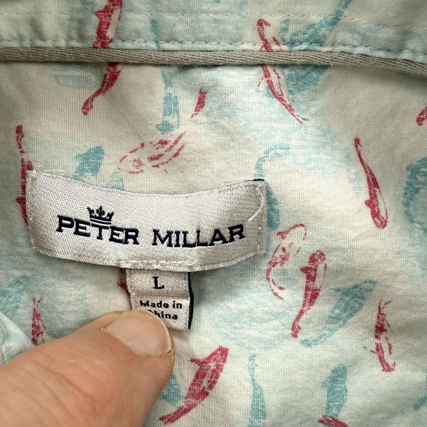 Peter Millar Peter Millar Shirt Mens Large Blue Fish Print Short Sleeve Button Up Stretch Size US L / EU 52-54 / 3 - 3 Thumbnail