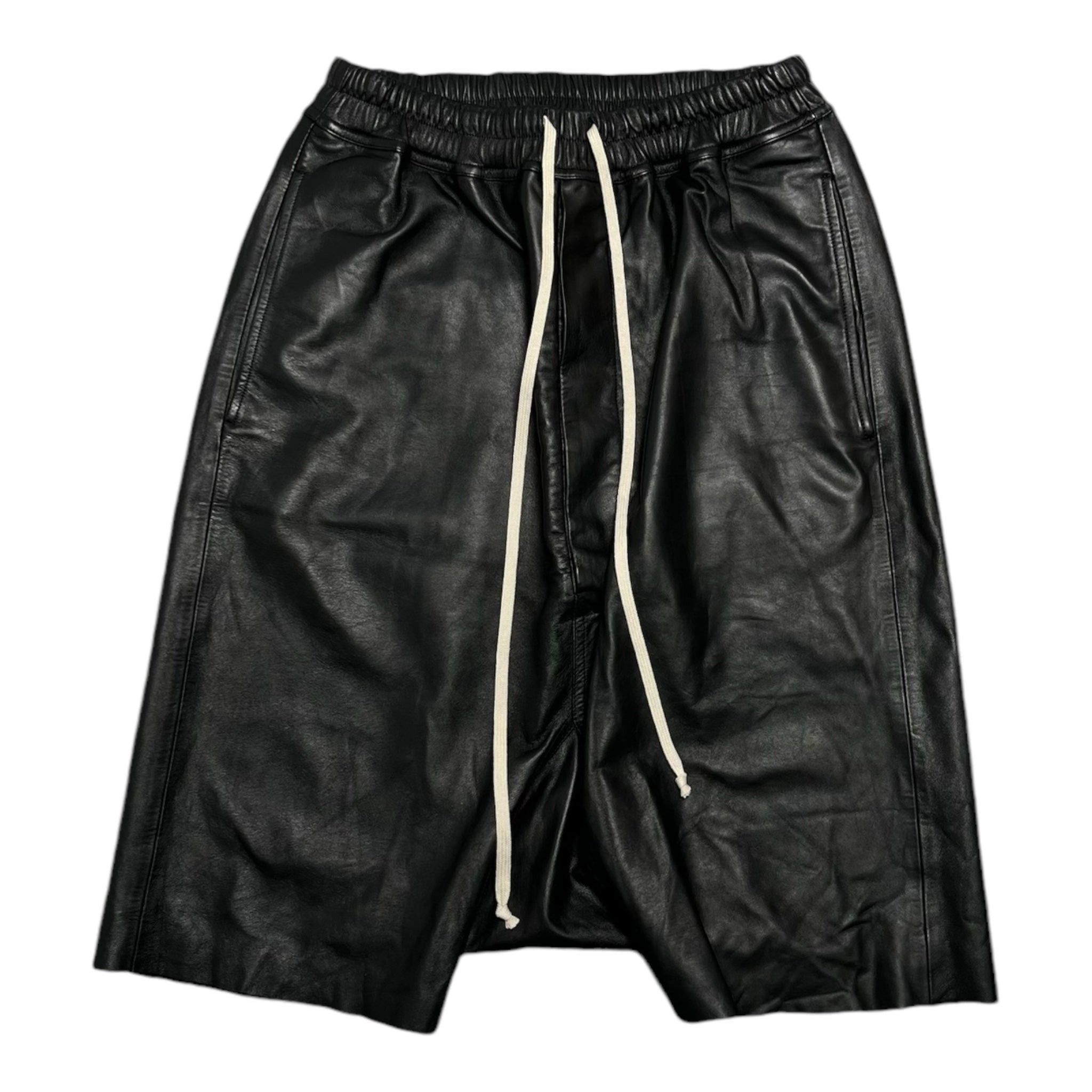 Rick Owens Lido Leather Pod Shorts Black | Grailed