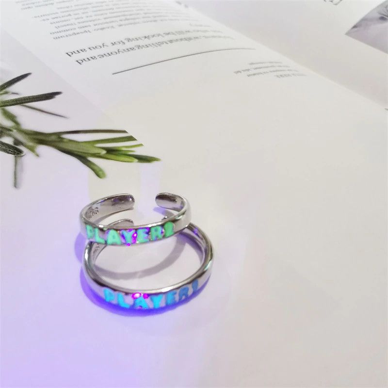 Jewelry 2pcs Fluorescent Player Letter Luminous Ring Size ONE SIZE - 2 Thumbnail