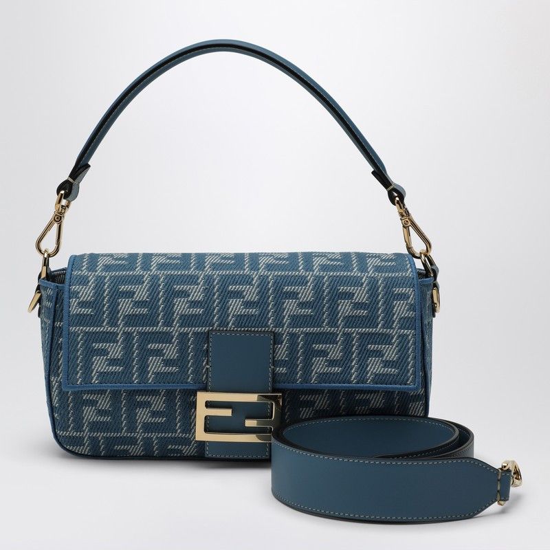 Fendi Blue Denim-Effect Ff Jacquard Baguette Bag, Women's