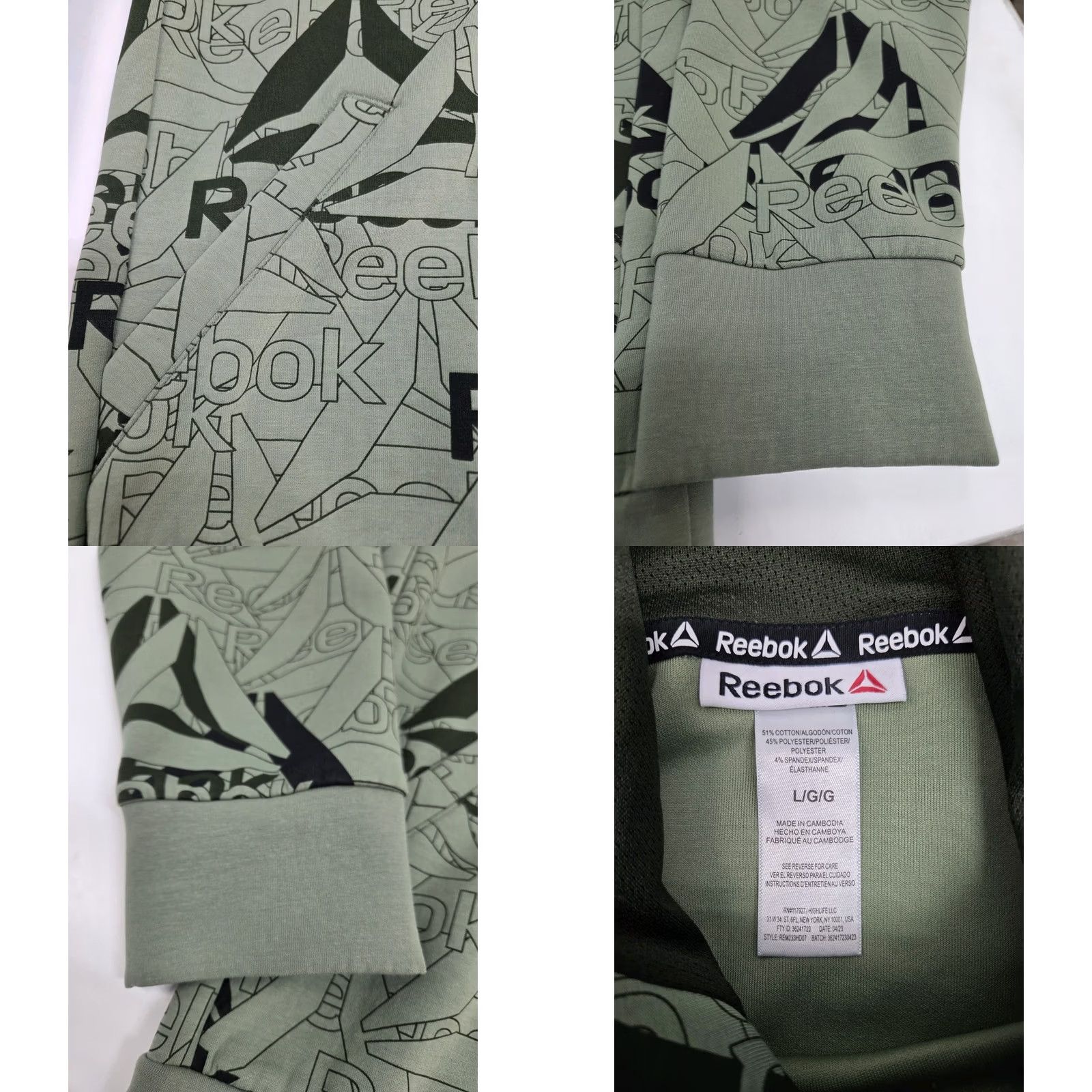Reebok Reebok Mens Hoodie Long Sleeve Green/Black Pullover Kangaroo Pocket Logo Graphic Print Size L Size US L / EU 52-54 / 3 - 9 Thumbnail