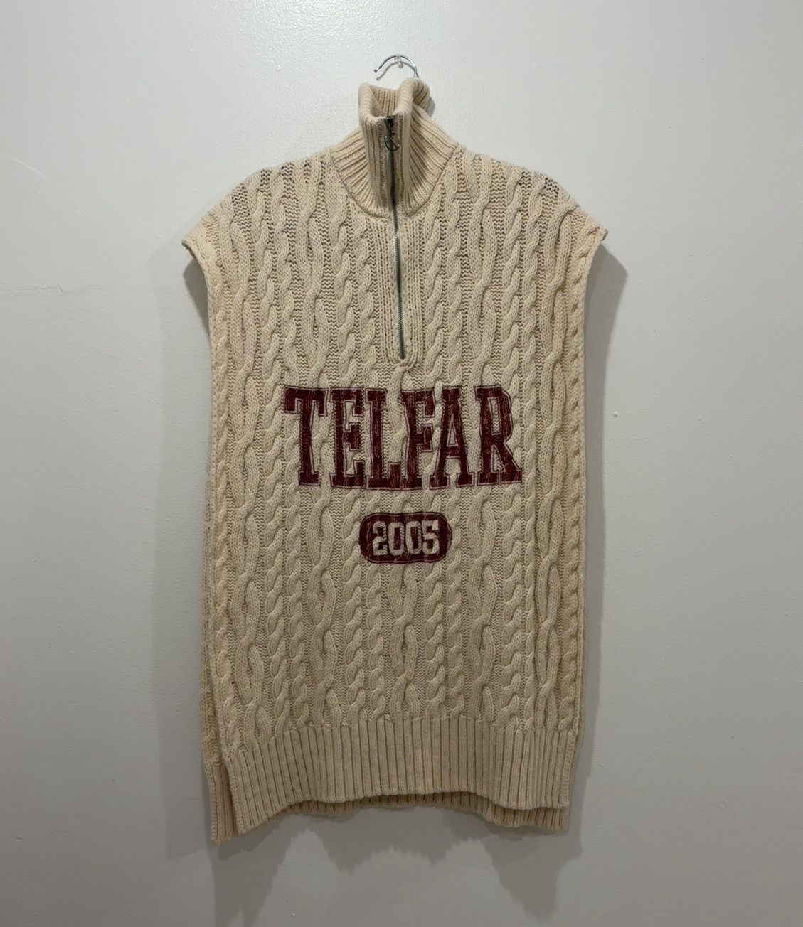 Telfar Telfar SS20 Cable-knit Sideless Turtleneck Sweater Beige Size L / US 10 / IT 46 - 1 Thumbnail
