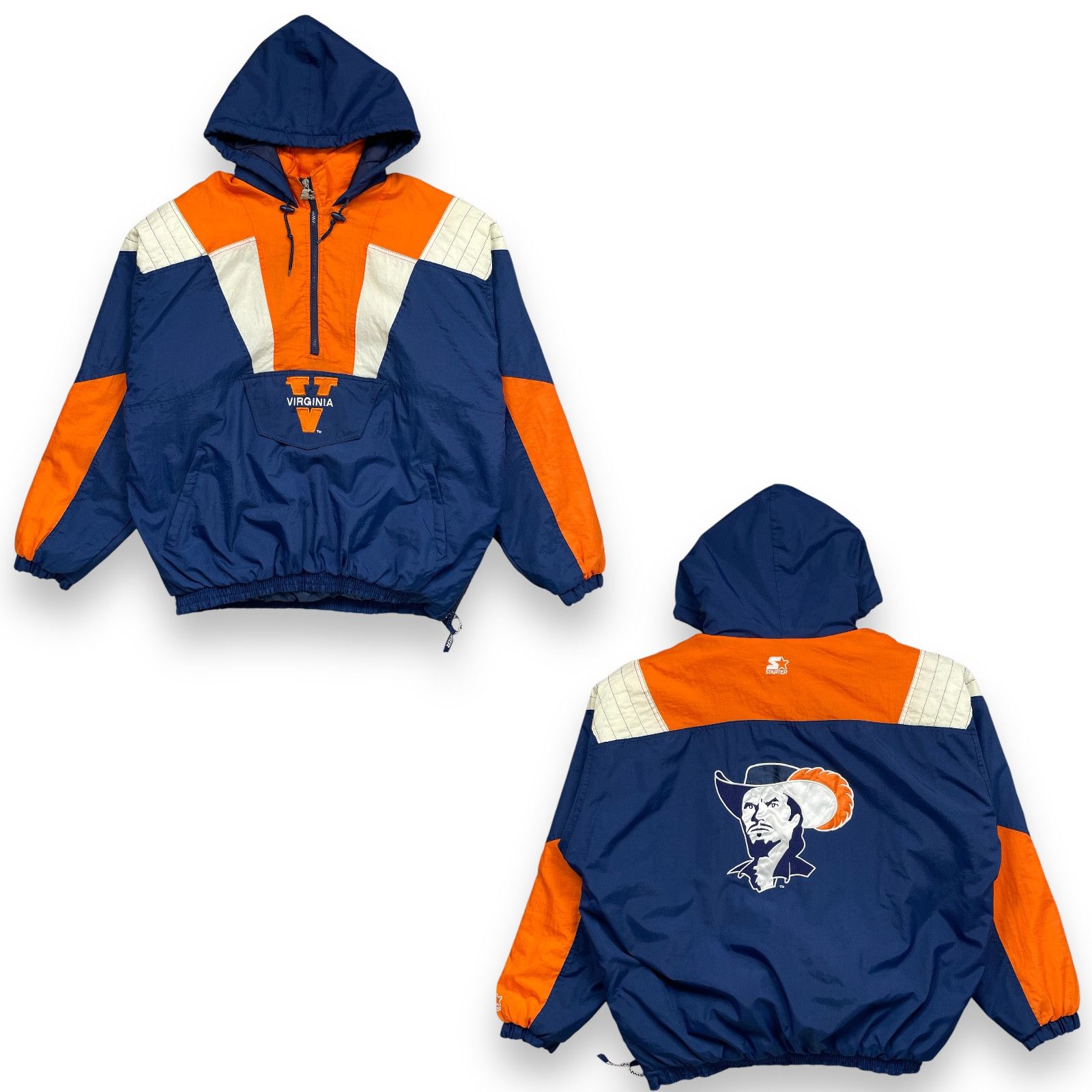 NCAA × Starter × Vintage Virginia Cavaliers Puffer Jacket Big Logo Hooded Pullover Size US XXL / EU 58 / 5 - 1 Thumbnail