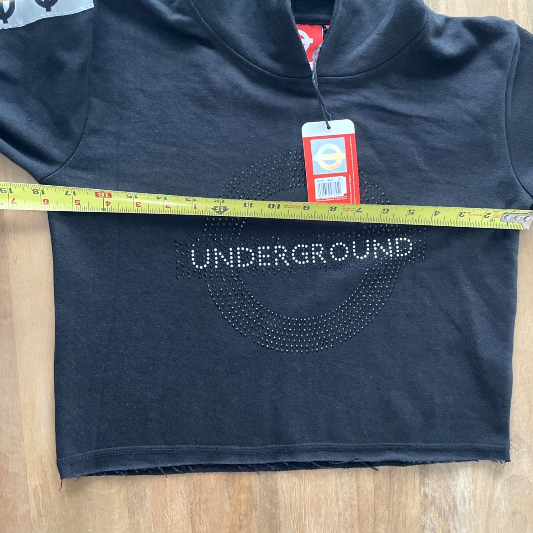 Vintage Underground Hoodie Womens Size Medium Black Cropped Graphic Top Diamond Studs Size M / US 6-8 / IT 42-44 - 7 Thumbnail