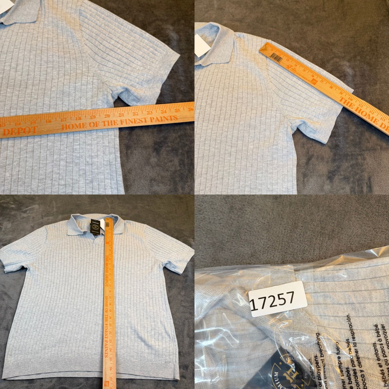 Haggar VINTAGE Haggar HF10187 Polo Shirt Ribbed Knit V-Neck Grey Mens Large NWT Size US L / EU 52-54 / 3 - 8 Thumbnail