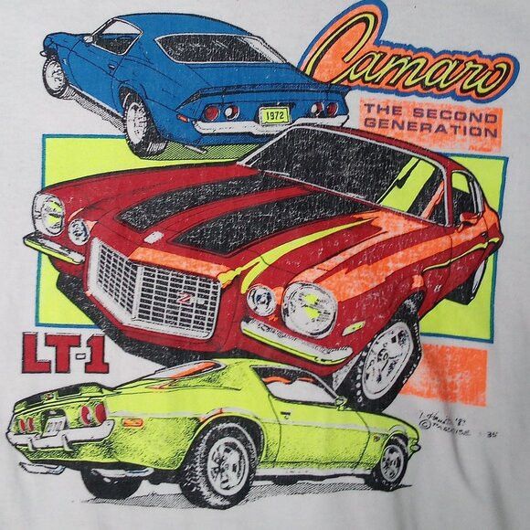 Hanes × Vintage Vintage 80s Camaro LT-1 Neon T-Shirt Size US XL / EU 56 / 4 - 1 Thumbnail