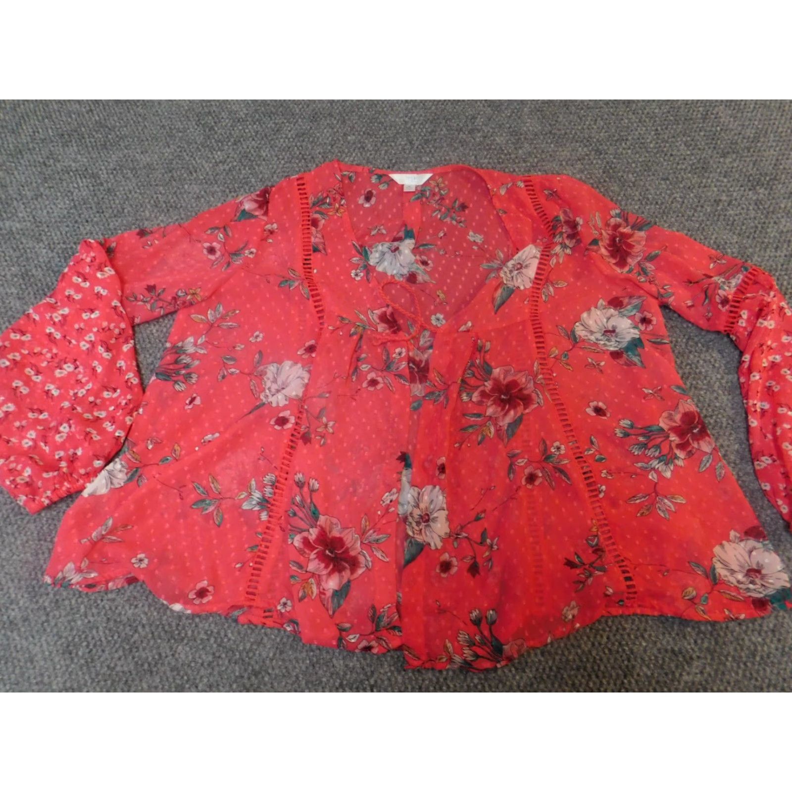 Vintage Time And Tru Blouse Womens M Pink Floral Short Sleeve Open Chest Round Neck Pullover Casual Polyester Rayon Pleated Modern Spring 90s? Size M / US 6-8 / IT 42-44 - 2 Thumbnail