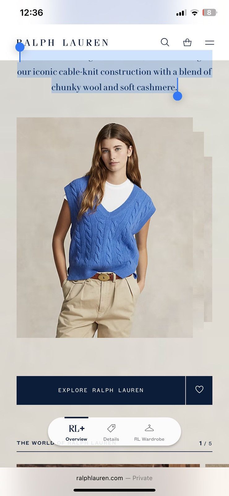 Polo Ralph Lauren NWT cable knit bright blue boxy vest sweater Size XL / US 12-14 / IT 48-50 - 13 Thumbnail