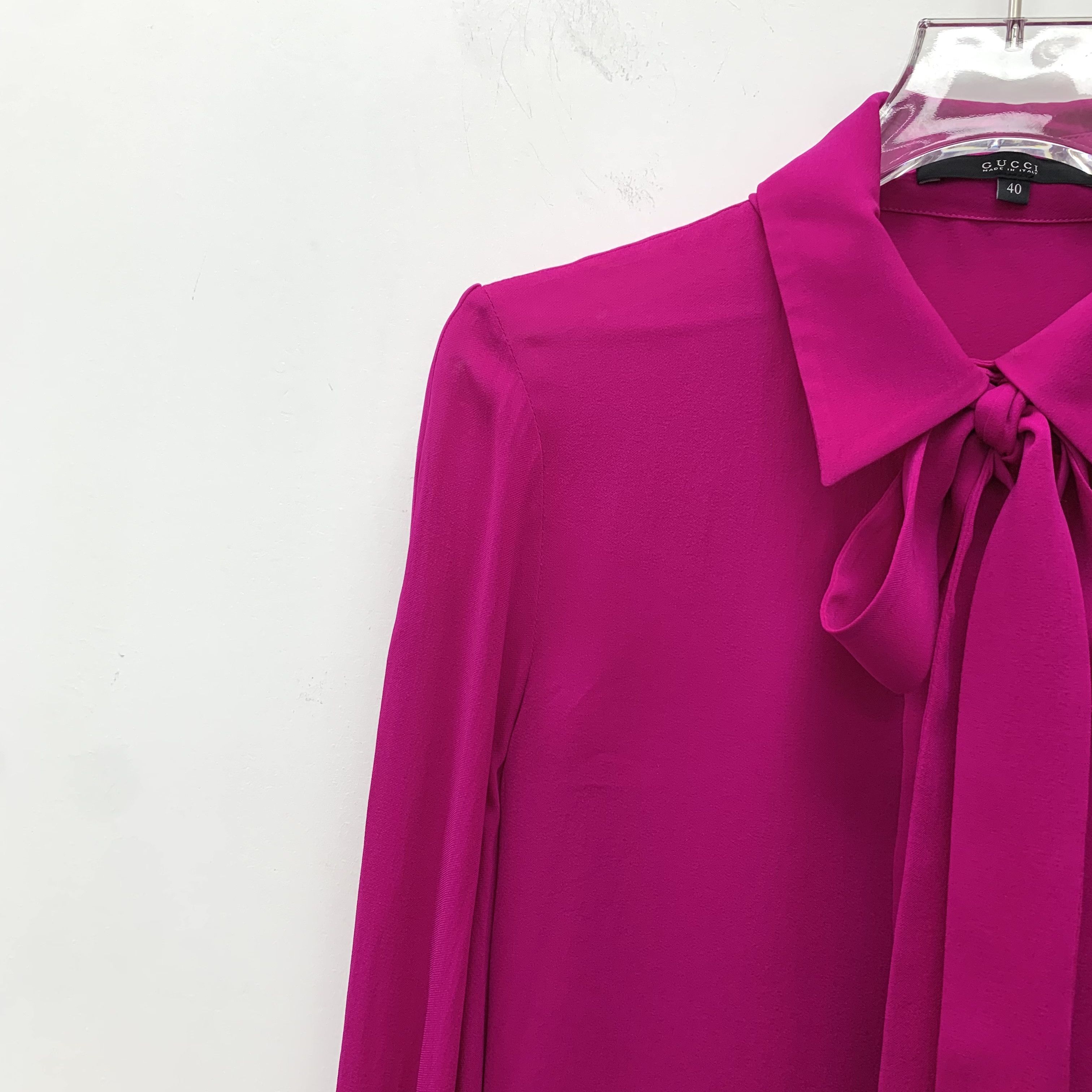 Gucci Gucci Purple Silk Bow Tie Collar Long-Sleeve Shirt (Size M) Size S / US 4 / IT 40 - 6 Thumbnail