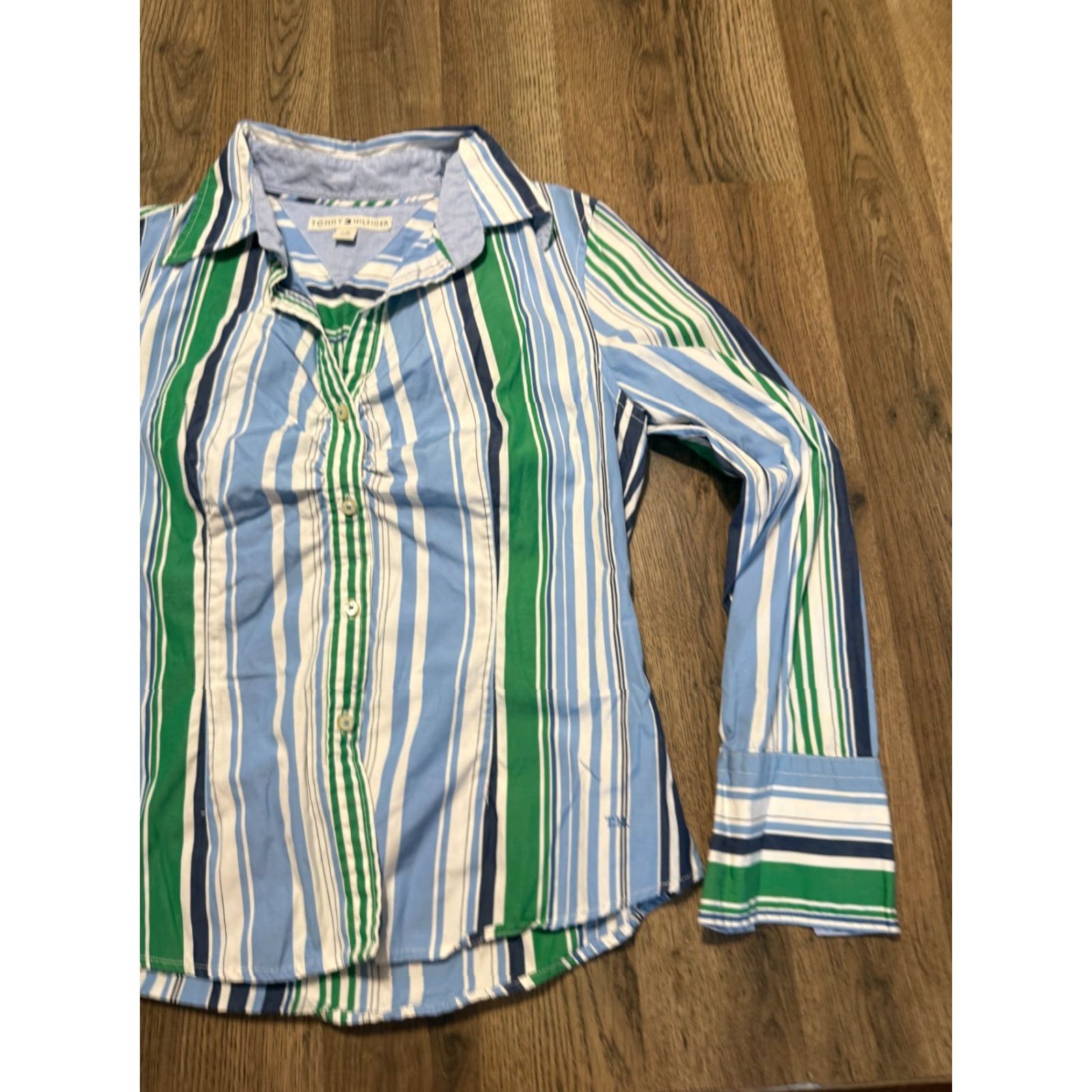 Tommy Hilfiger Tommy Hilfiger Blouse Women's Large Button-Up Long Sleeve Multicolor Blue White Green Modern Casual Size L / US 10 / IT 46 - 4 Thumbnail