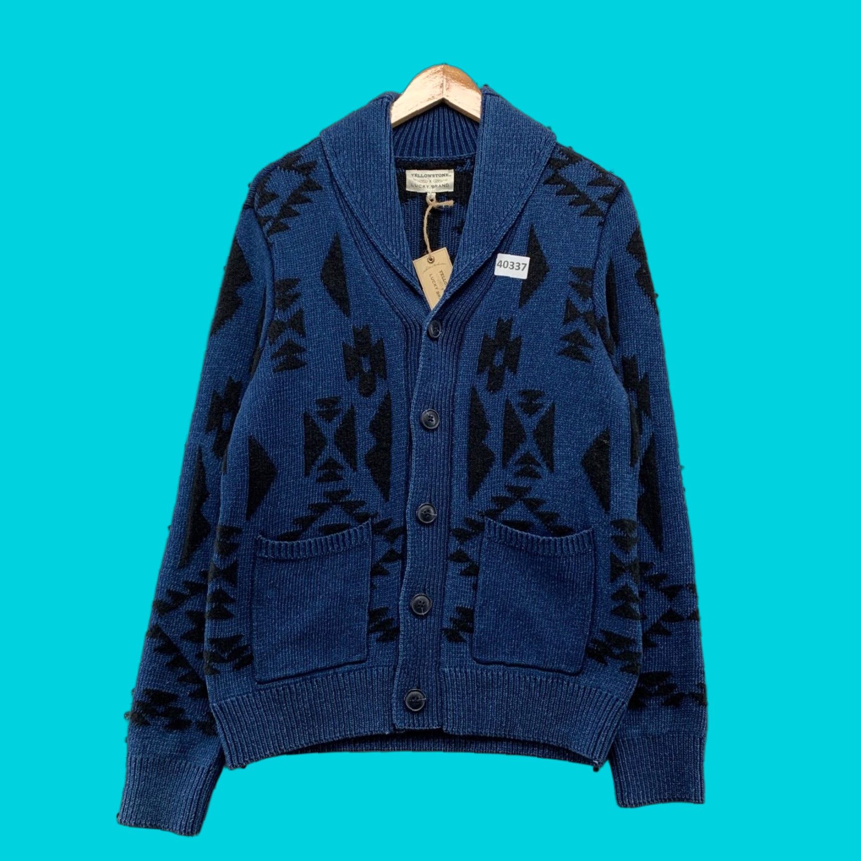 Lucky Brand VINTAGE Lucky Brand Aztec Knit Cardigan Sweater Mens Small Blue Geometric 90s Size US S / EU 44-46 / 1 - 1 Thumbnail