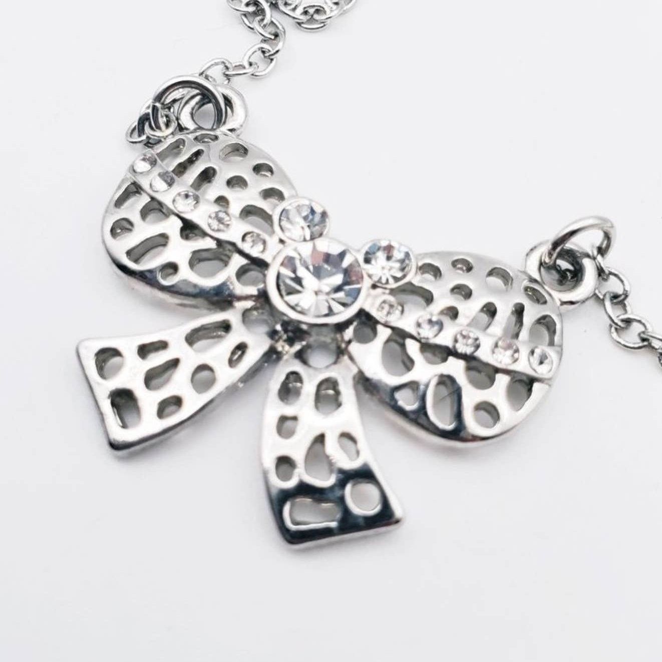 Disney Disney Mickey Silver Bow Necklace Rhinestone Elegant Size ONE SIZE - 3 Thumbnail