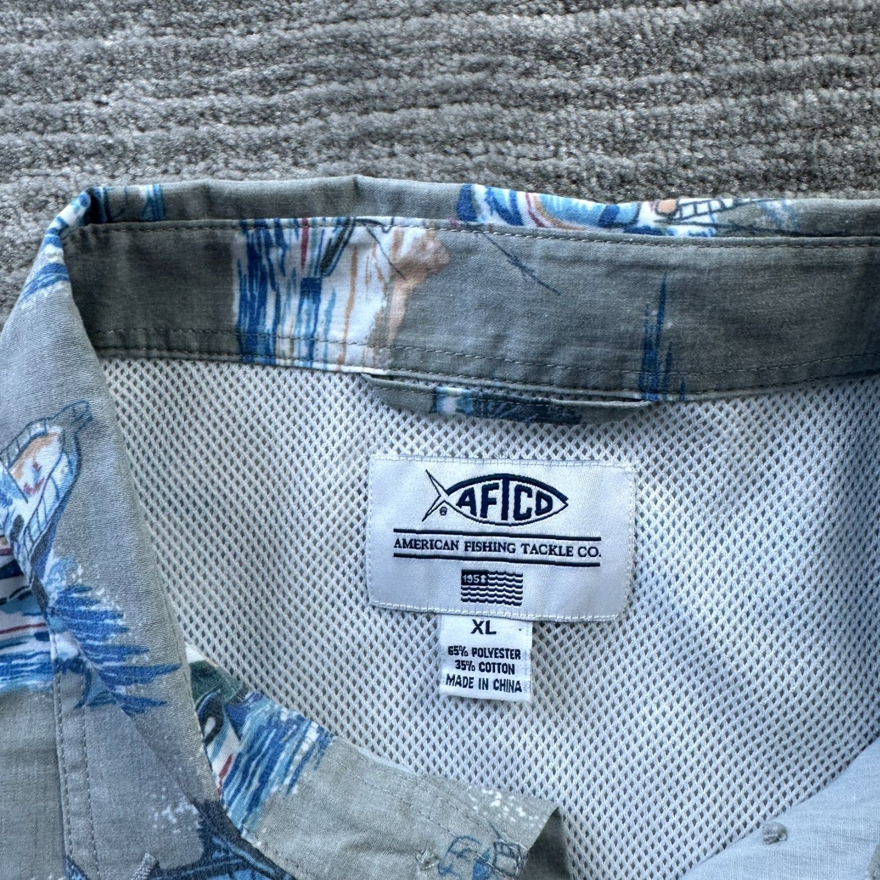 Vintage AFTCO Shirt Mens XL Gray Button-Up Vented Outdoor Breathable Pockets Short Sleeve Cotton Polyester Marlin Fishing Casual Formal Vintage No Size US XL / EU 56 / 4 - 6 Thumbnail