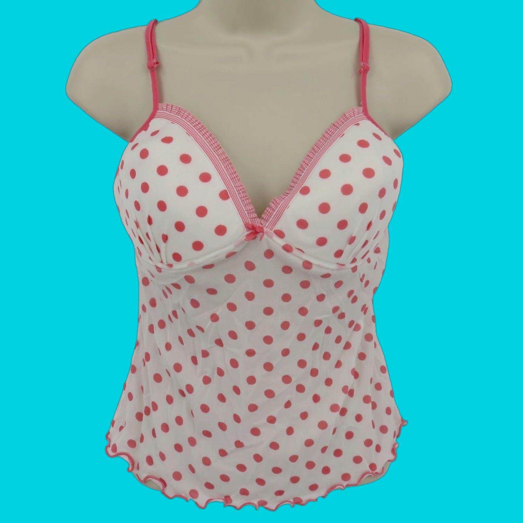 Vintage VINTAGE Warner's Camisole Tank Top Women's Large L Pink Polka Dot Ruffle Bow Cami Tank Top Size L / US 10 / IT 46 - 1 Thumbnail