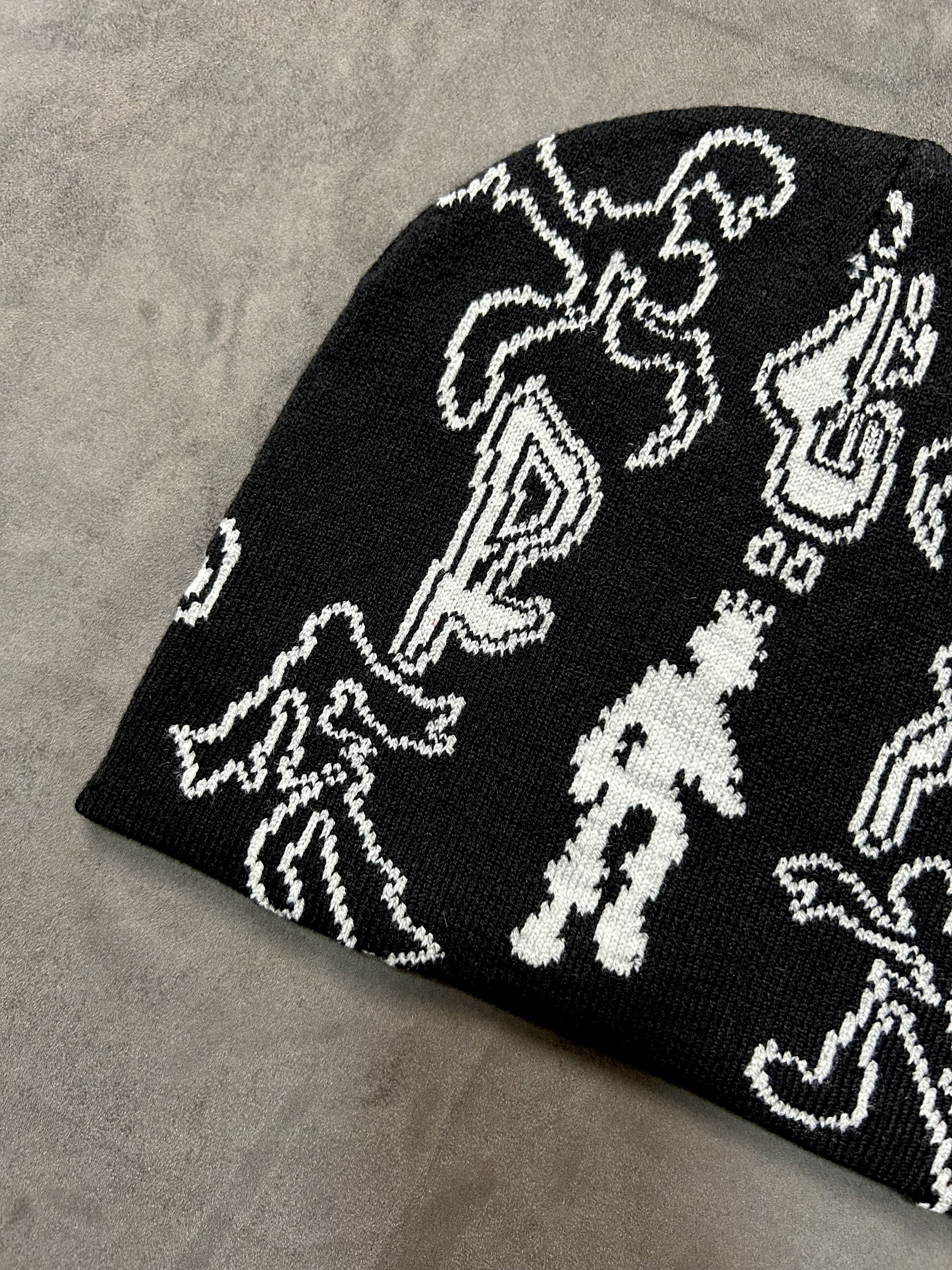 Japanese Brand Rare Y2k Style Print No Cuff Knit Cap Beanie Black Hat OS Size ONE SIZE - 2 Thumbnail