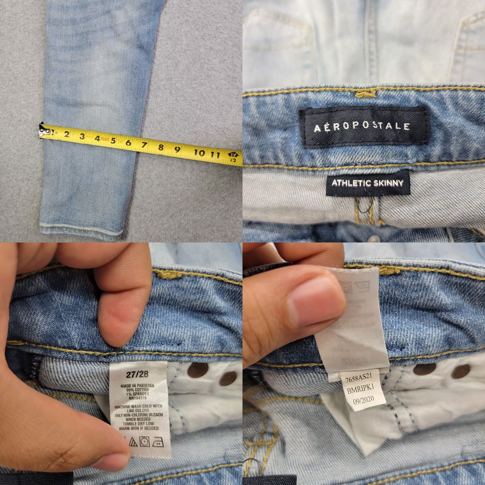 Vintage Aéropostale Jeans Women's 27 / 28 Blue Light Wash Athletic Skinny Distressed y2k Jeans Size 27" / US 4 / IT 40 - 9 Thumbnail