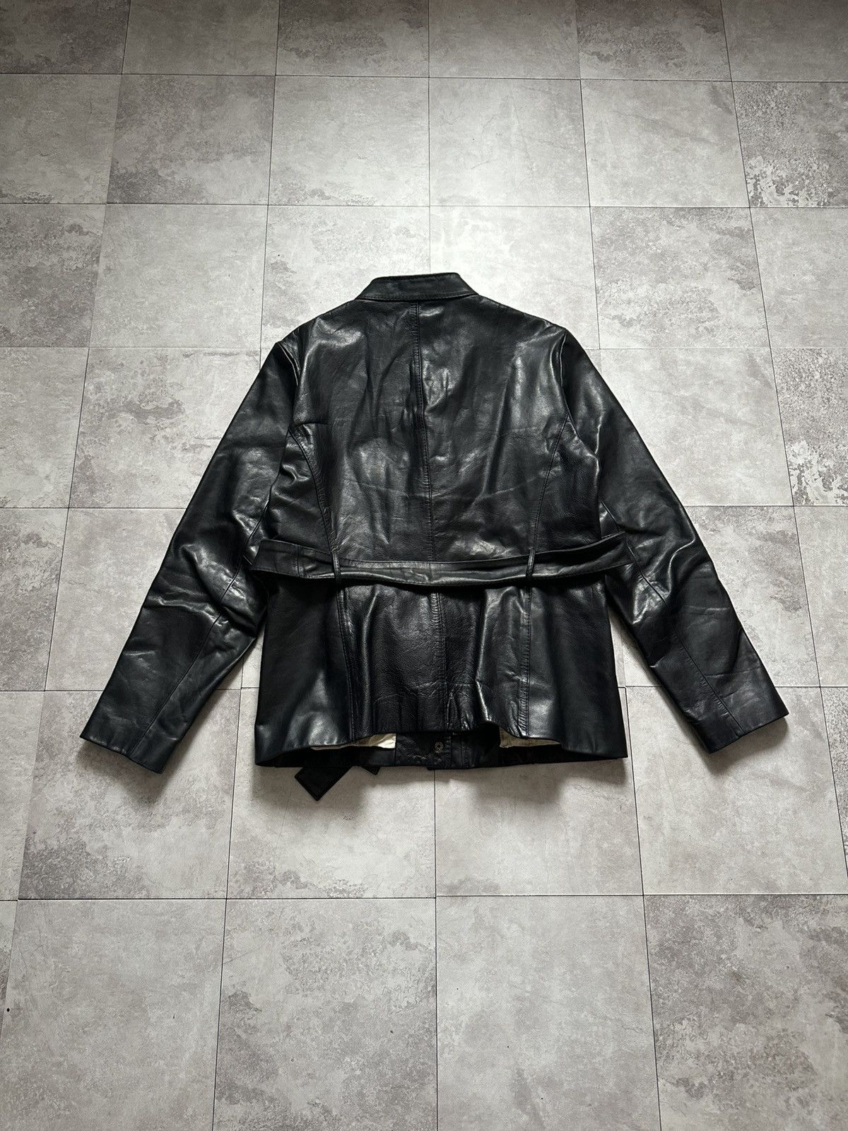 Gap × Vintage Vintage GAP Leather Black Belted Leather Biker Jacket Size M / US 6-8 / IT 42-44 - 6 Thumbnail