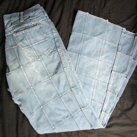 Other Vintage Brittania Patchwork Window Pane Flare Bell Jeans Size US 34 / EU 50 - 1 Thumbnail
