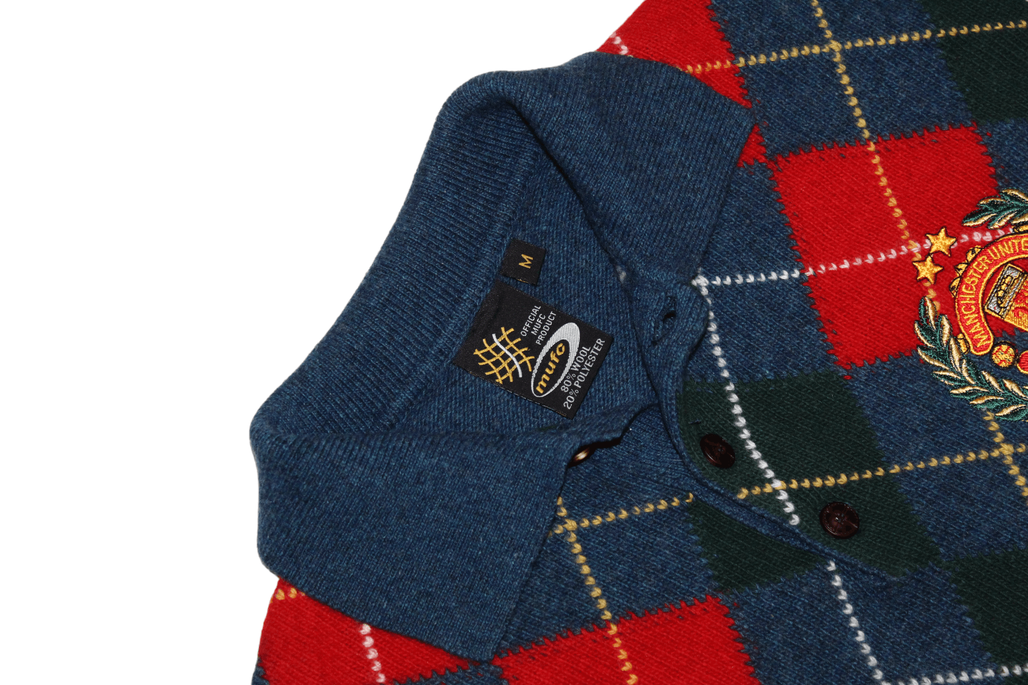Other UK RARE VTG💥80s MUFC Wool Blend Argyle Polo Sweater Size US M / EU 48-50 / 2 - 6 Thumbnail