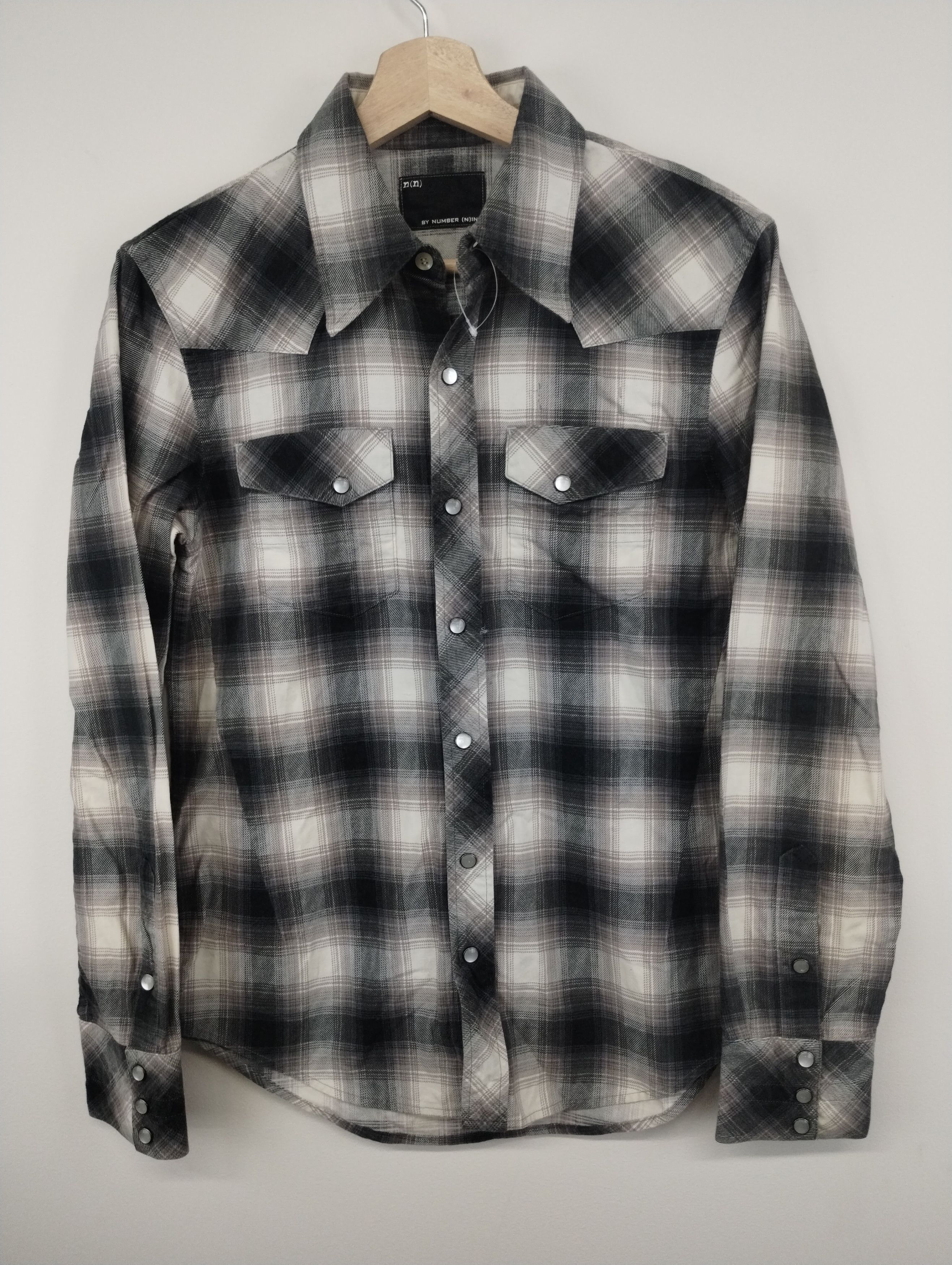 image of Number N Ine Number Nine Shadow Plaid Flannel in White, Men's (Size Small)