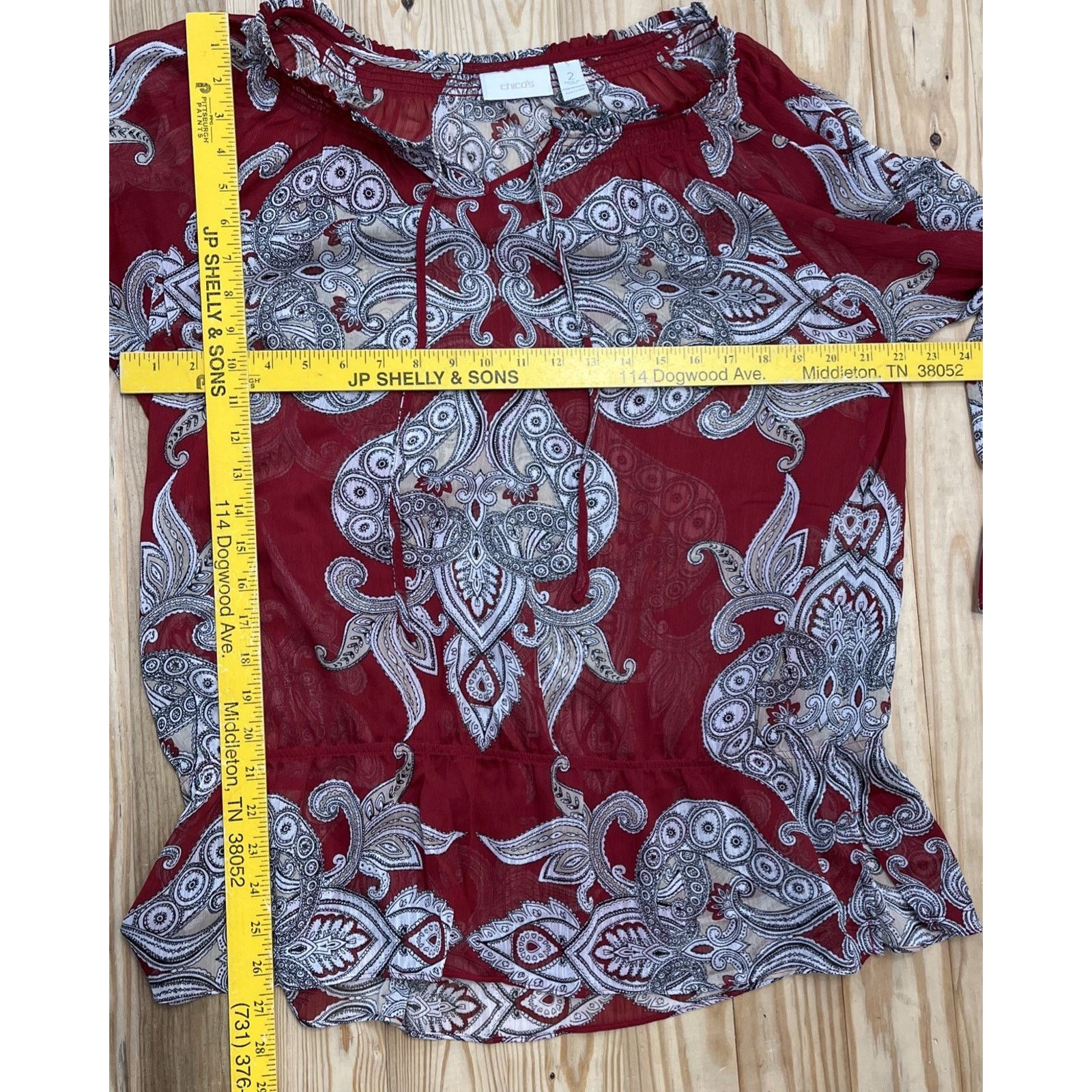 Chicos CHICO's 2 Womens L Blouse Shirt Burgundy Black Tan Size L / US 10 / IT 46 - 6 Thumbnail