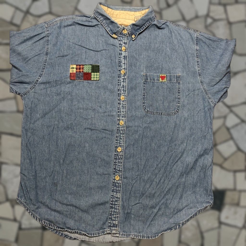 Denime VINTAGE Upstream Denim Shirt Unisex Adults XL Blue Long Sleeve Collared 90s Western Casual Size XL / US 12-14 / IT 48-50 - 1 Thumbnail