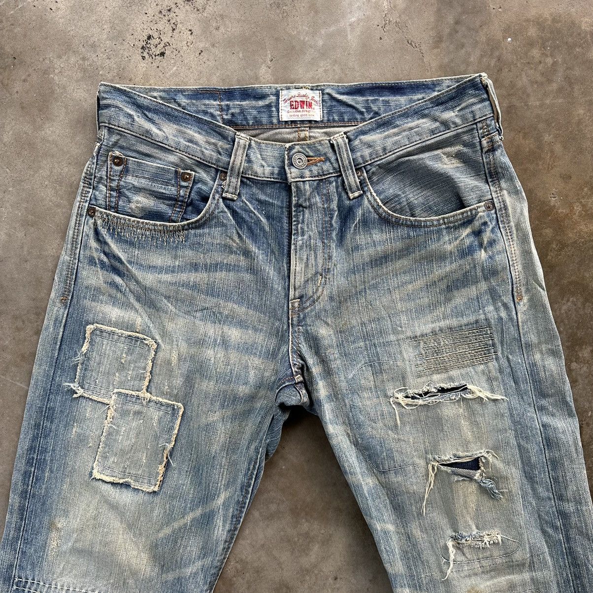 Japanese Brand Vintage 💥 Edwin Patchwork Faded Rusty Denim Jean Pant Faded Size US 32 / EU 48 - 3 Thumbnail