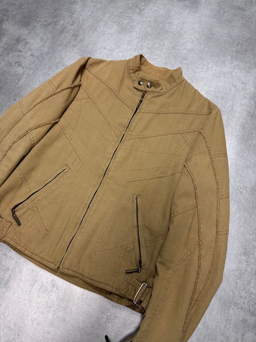 Just Cavalli × Vintage SS2004 Cavalli Biker Structured Beige Denim Jacket Size US S / EU 44-46 / 1 - 2 Thumbnail