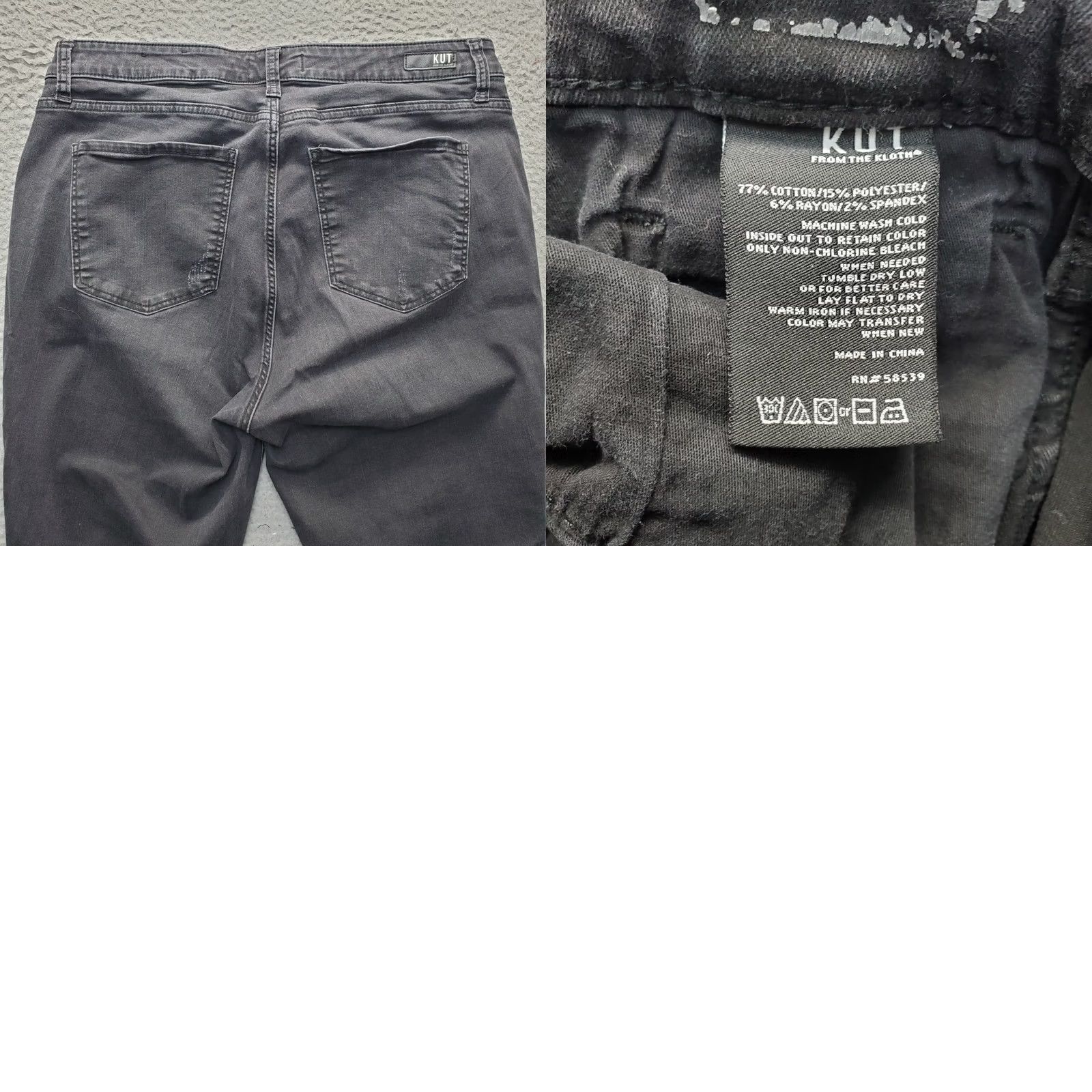 Vintage KUT from the Kloth Jeans Womens Size 14W Black Denim Distressed Curvy Fit Jeans Black Distressed 14W Womens Size 36" / US 14 / IT 50 - 8 Thumbnail