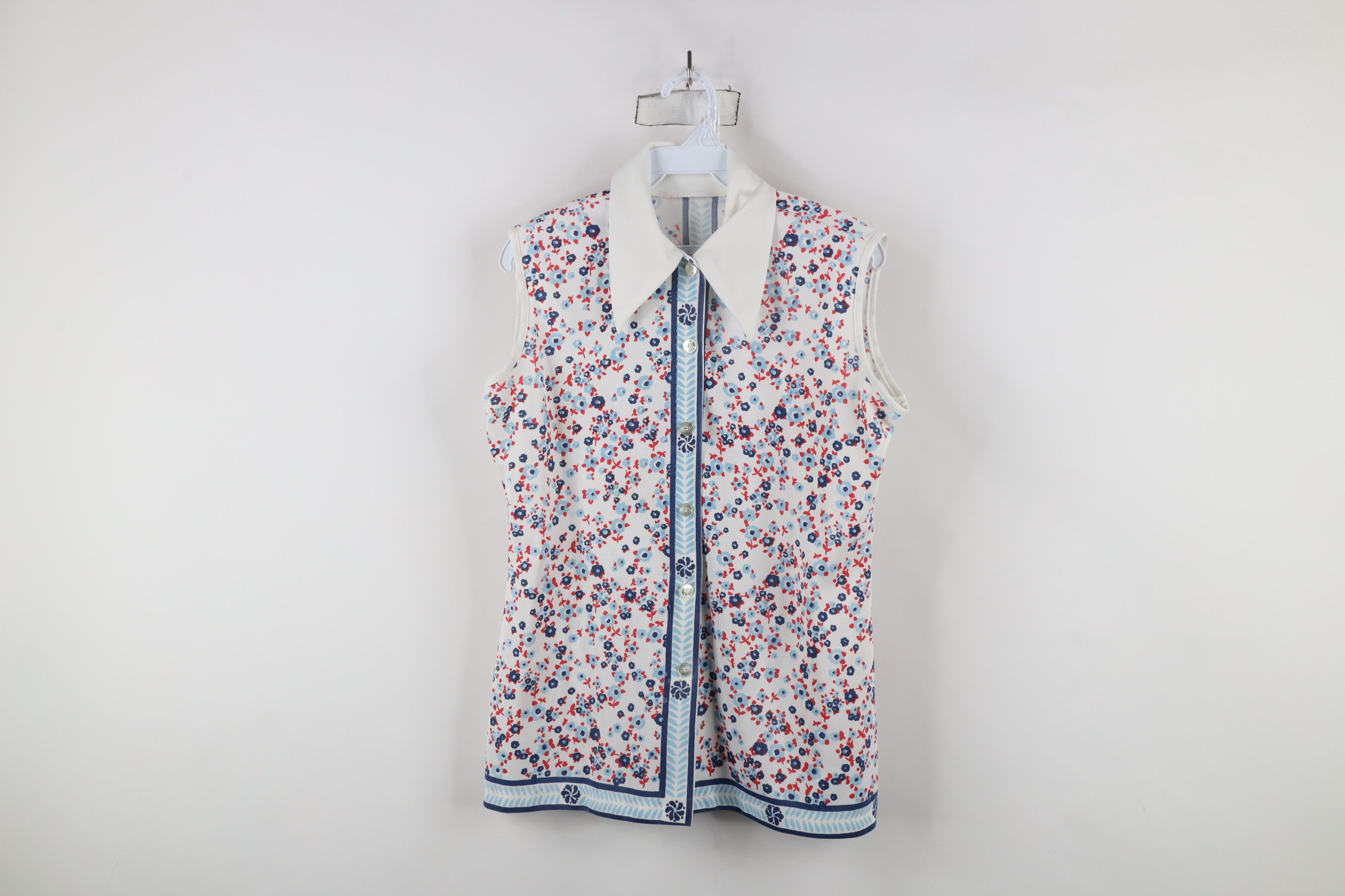Vintage Vintage 70s Mid Century Modern MCM Knit Flower Button Shirt Size M / US 6-8 / IT 42-44 - 1 Thumbnail