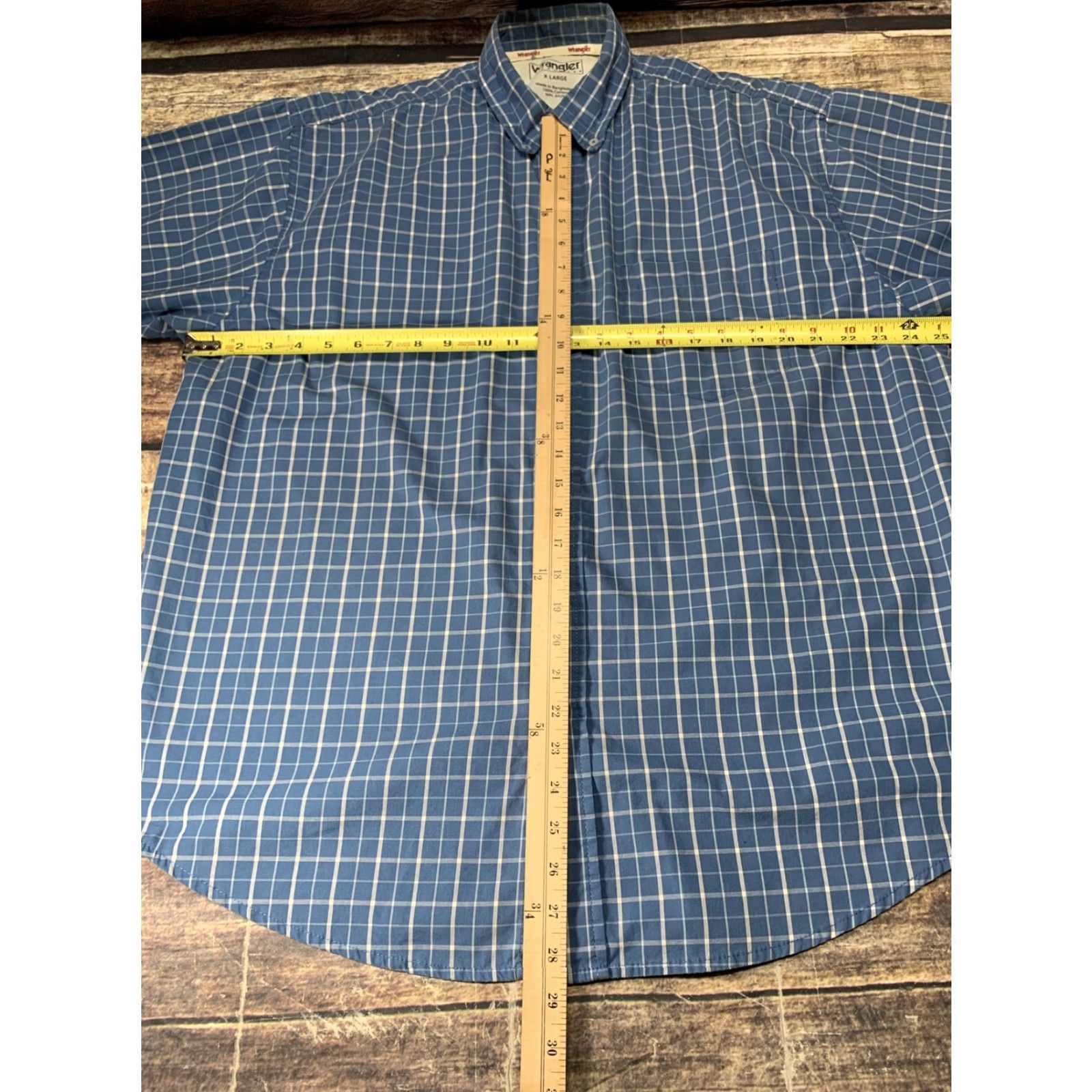 Wrangler Wrangler Shirt Short Sleeve Men's XL Blue White Plaid Button-Up Western Size US XL / EU 56 / 4 - 2 Thumbnail