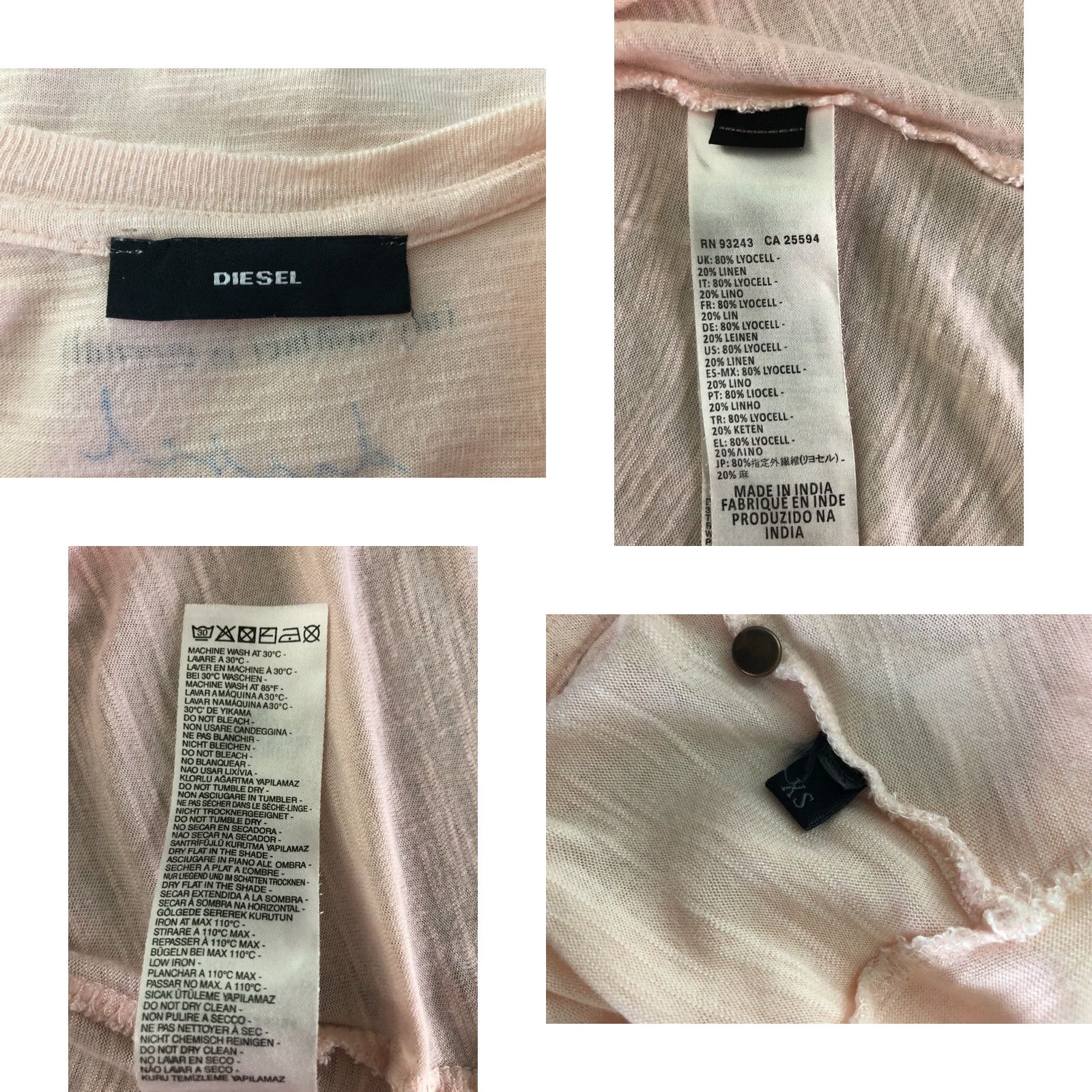 Diesel Diesel T-Shirt XS Light Pink Lyocell Linen Woman Shirt Short Sleeve Crew Neck Regular Basic Casual Womens 1990s? Size XS / US 0-2 / IT 36-38 - 8 Thumbnail