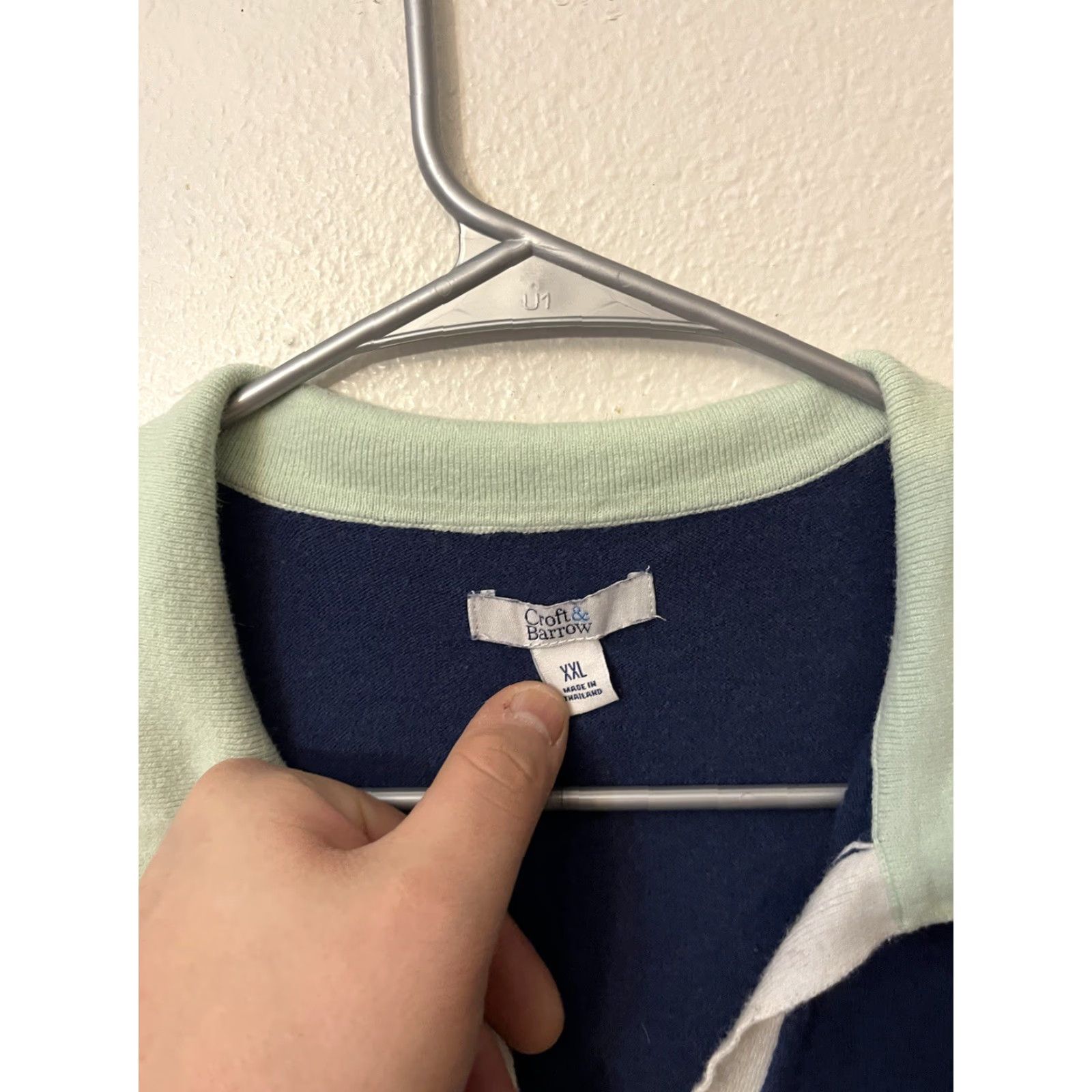 Croft & Barrow VINTAGE Croft & Barrow Long Sleeve Polo Sweater Blue With Green Accents 2XL Womens V-Neck Pullover Cotton Polyester Size XXL / US 16-18 / IT 52-54 - 2 Thumbnail