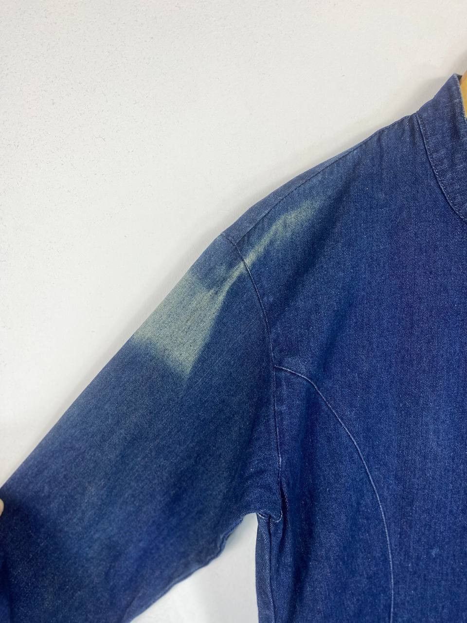 Japanese Brand vintage japanese brand open collar long denim jacket Size US L / EU 52-54 / 3 - 3 Thumbnail