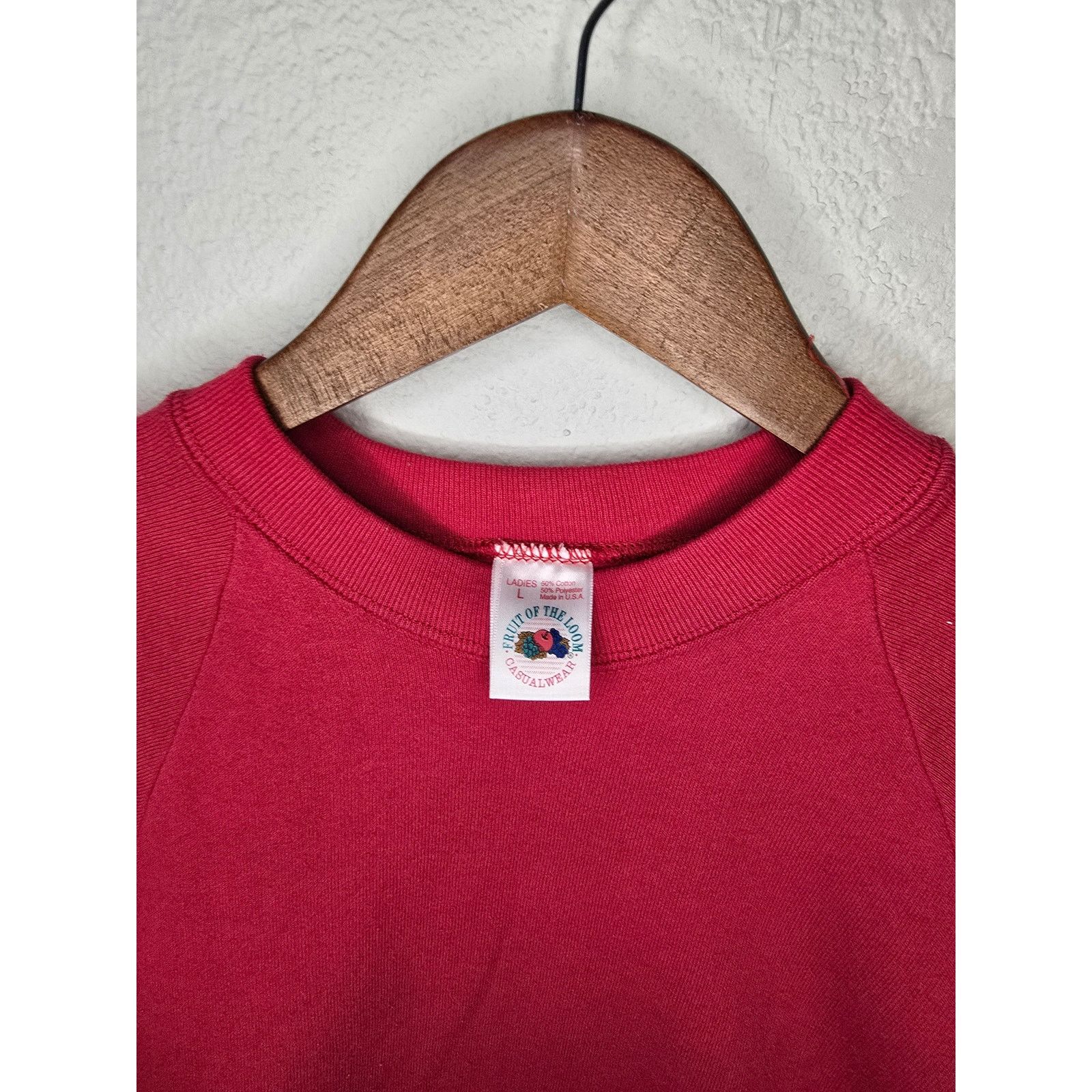 Fruit Of The Loom × Vintage Vintage Womens Blank Crewneck Large Red Sweatshirt 90s Size L / US 10 / IT 46 - 5 Thumbnail