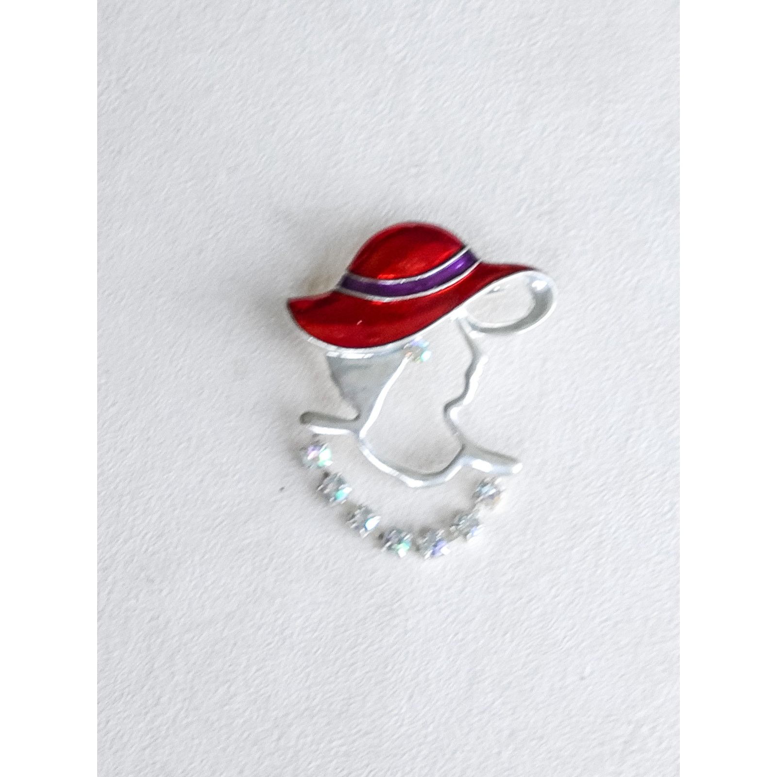The Unbranded Brand Vintage Lady Red Hat Brooch Pin Red Enamel AB Crystals Size ONE SIZE - 3 Thumbnail