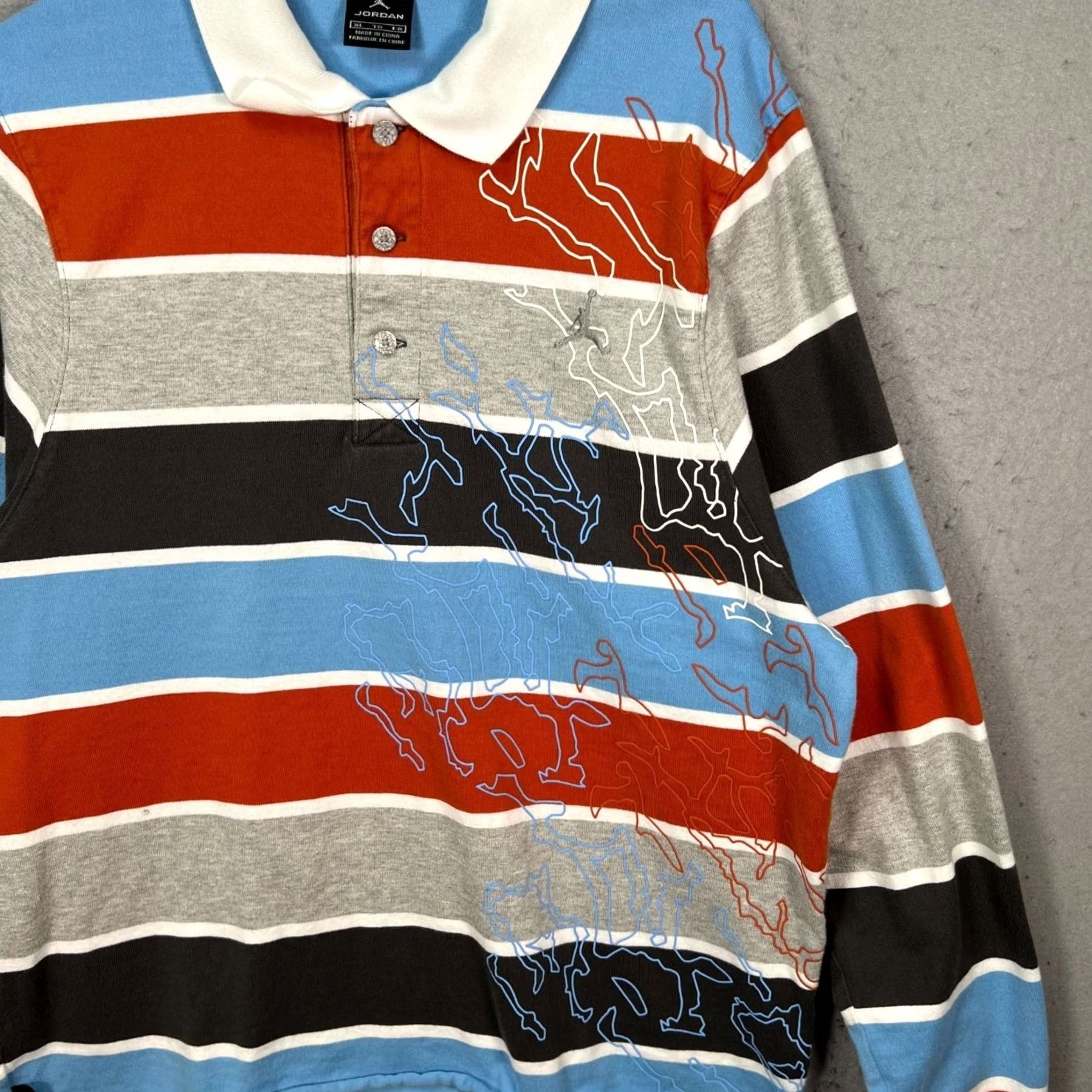 Jordan Brand VTG Air Jordan Polo Shirt Striped Long Sleeve Mens XL Red Gray Blue Multicolor Cotton Shirt Size US XL / EU 56 / 4 - 5 Thumbnail