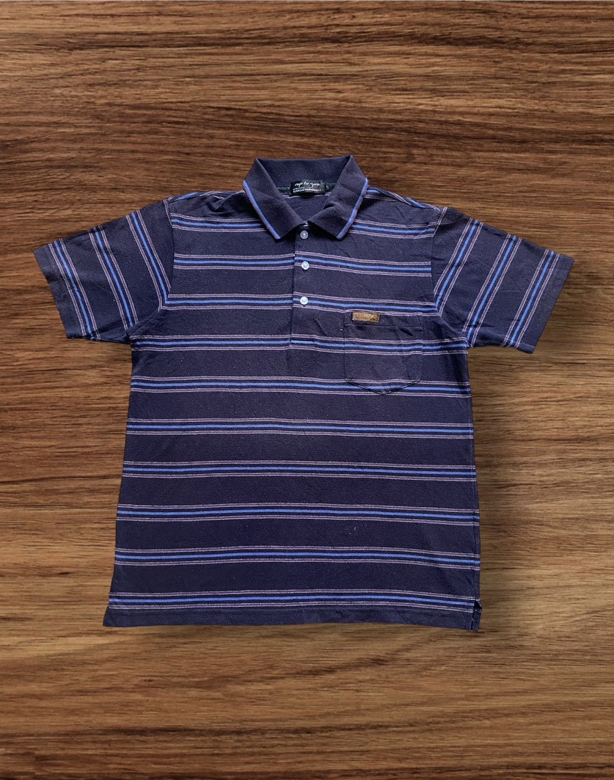 Japanese Brand Kansai Yamamoto Up To You Single Pocket Striped Polo Tee Size US M / EU 48-50 / 2 - 1 Thumbnail